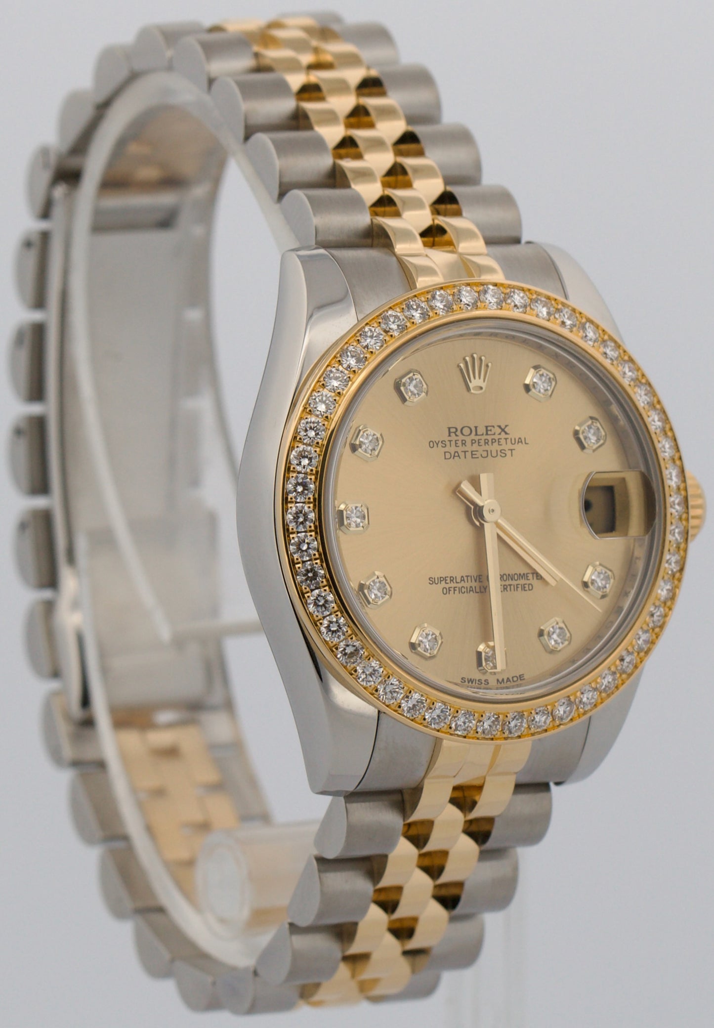Rolex DateJust FACTORY CHAMPAGNE DIAMOND 31mm 18K Gold SUPER JUBILEE 178383