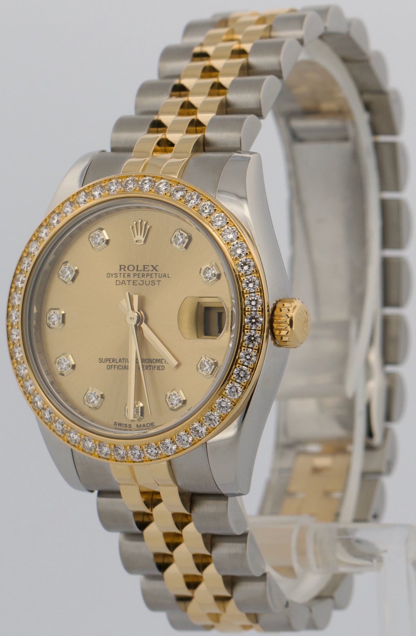 Rolex DateJust FACTORY CHAMPAGNE DIAMOND 31mm 18K Gold SUPER JUBILEE 178383