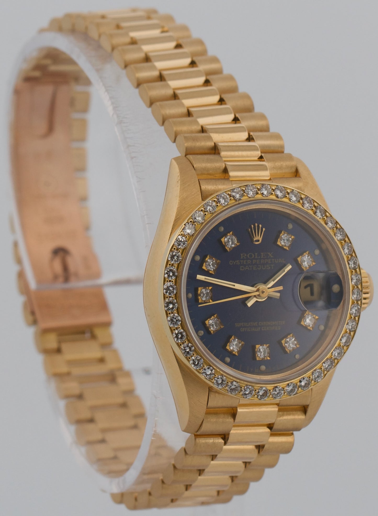 Ladies 1995 Rolex DateJust President BLUE DIAMOND 18K Yellow Gold 26mm 69178