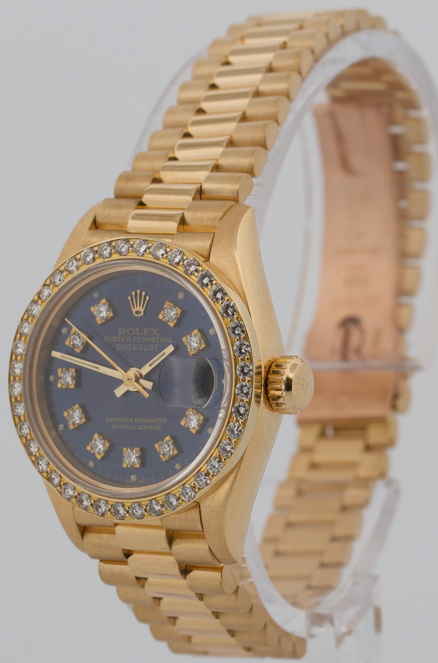 Ladies 1995 Rolex DateJust President BLUE DIAMOND 18K Yellow Gold 26mm 69178