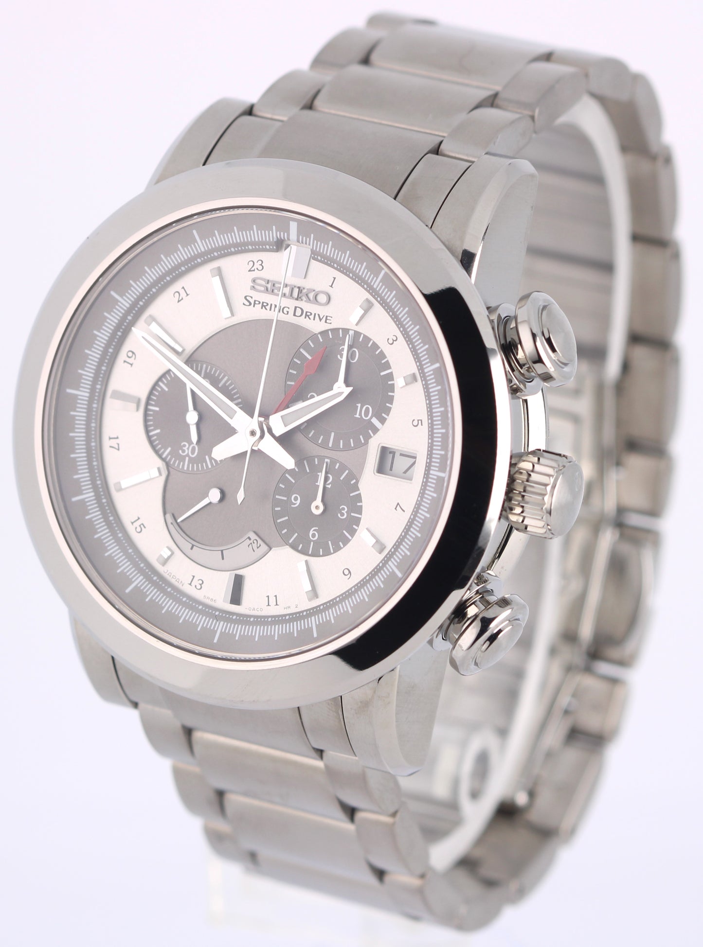 Seiko Spring Drive Chronograph PAPERS Titanium Silver 44m SPS001 Watch BOX