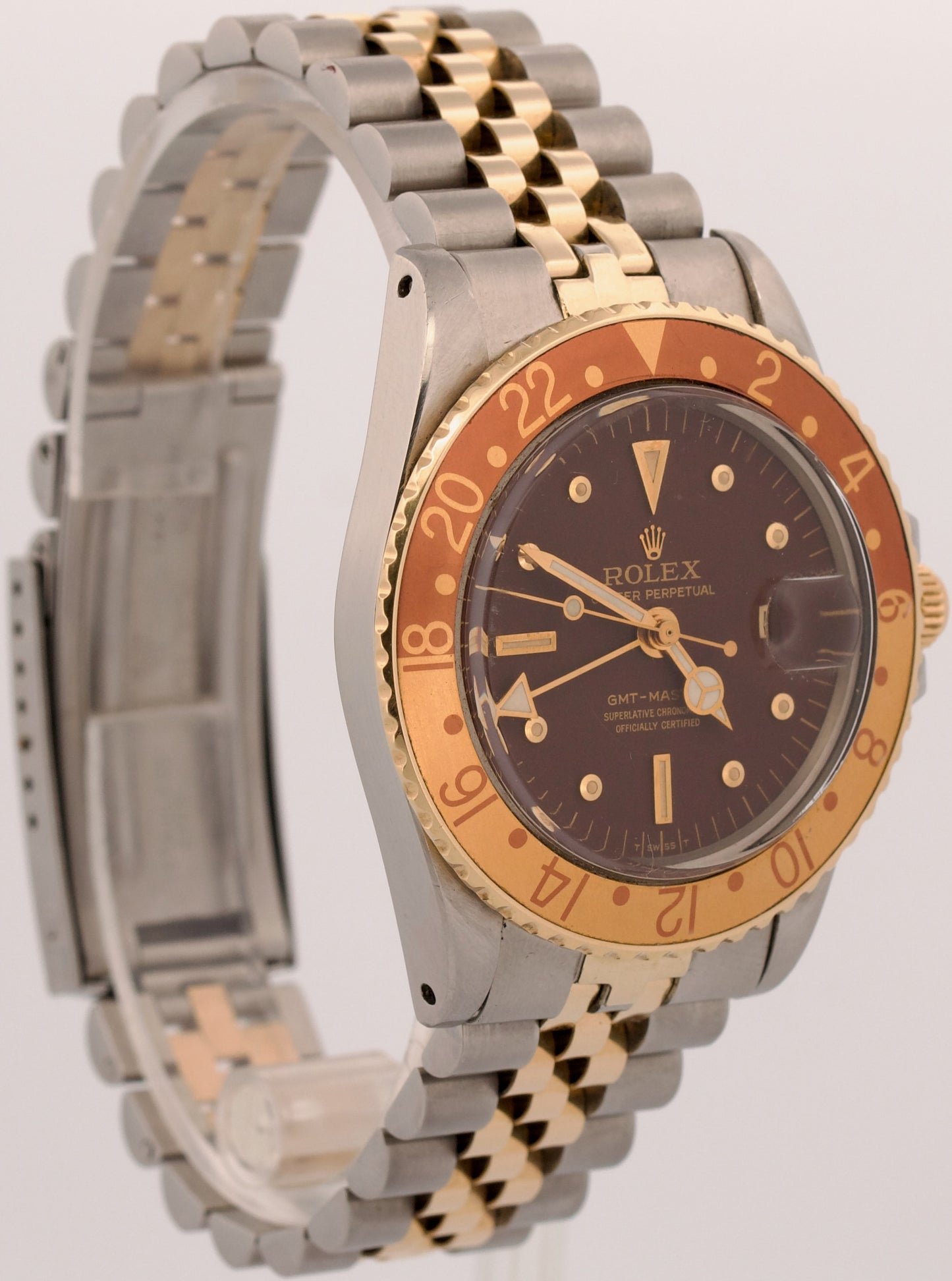 1970 Rolex GMT-Master BROWN 18K Gold Steel NIPPLE Root-Beer JUBILEE 40mm 1675