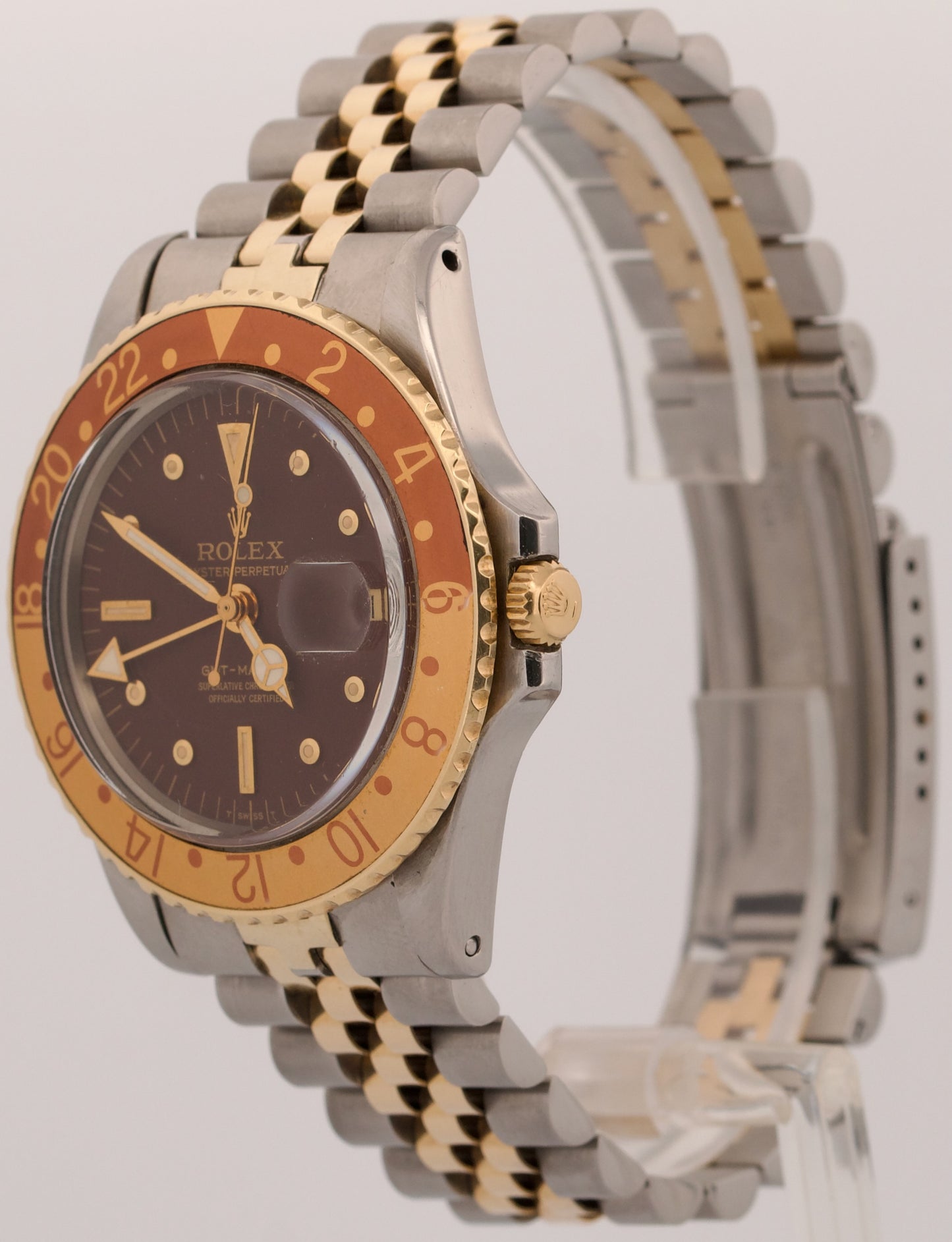 1970 Rolex GMT-Master BROWN 18K Gold Steel NIPPLE Root-Beer JUBILEE 40mm 1675