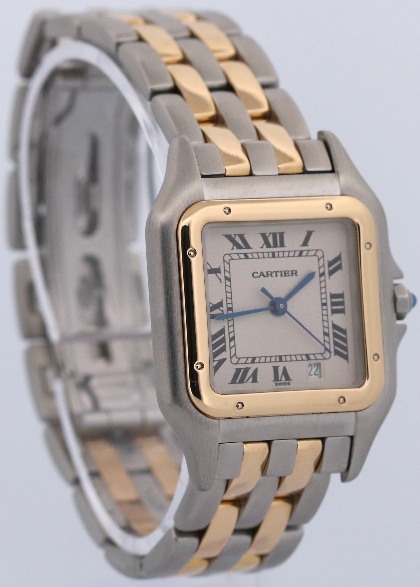 Cartier Panthere TWO ROW 18K Gold Steel 27mm IVORY Roman Quartz W25028B6 11002