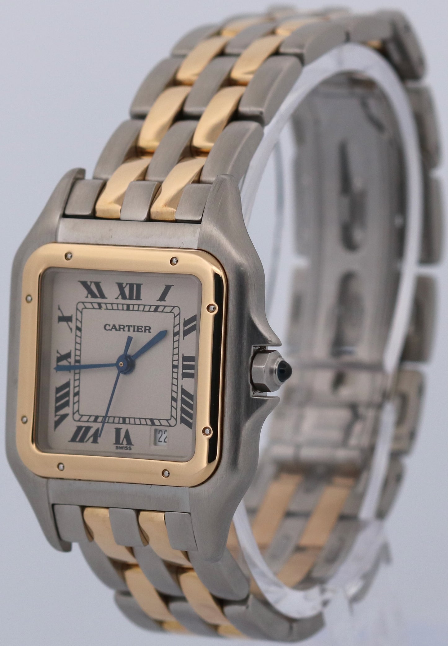 Cartier Panthere TWO ROW 18K Gold Steel 27mm IVORY Roman Quartz W25028B6 11002