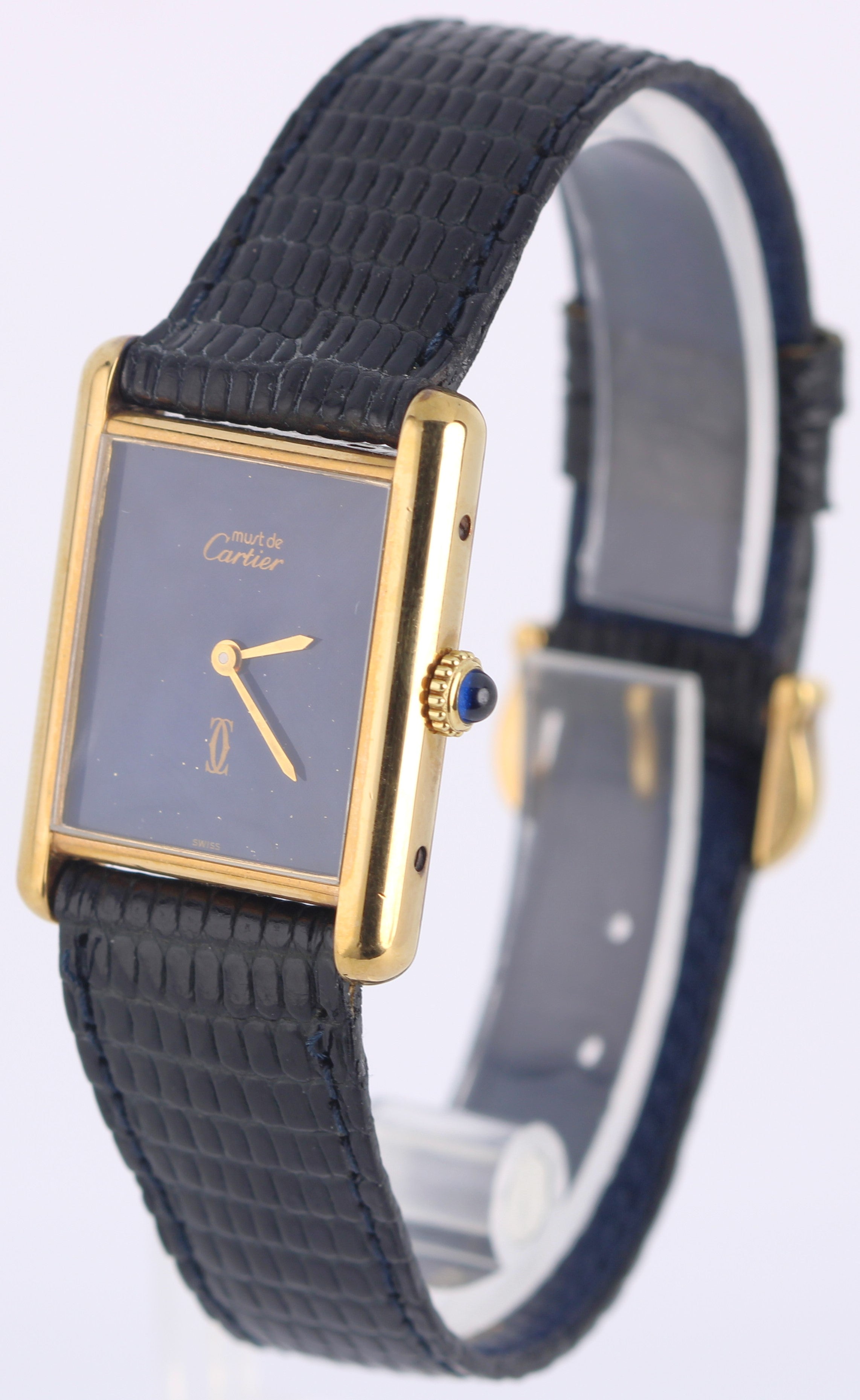 Must de Cartier Tank Vermeil Gold Plated 925 Silver Blue Spider