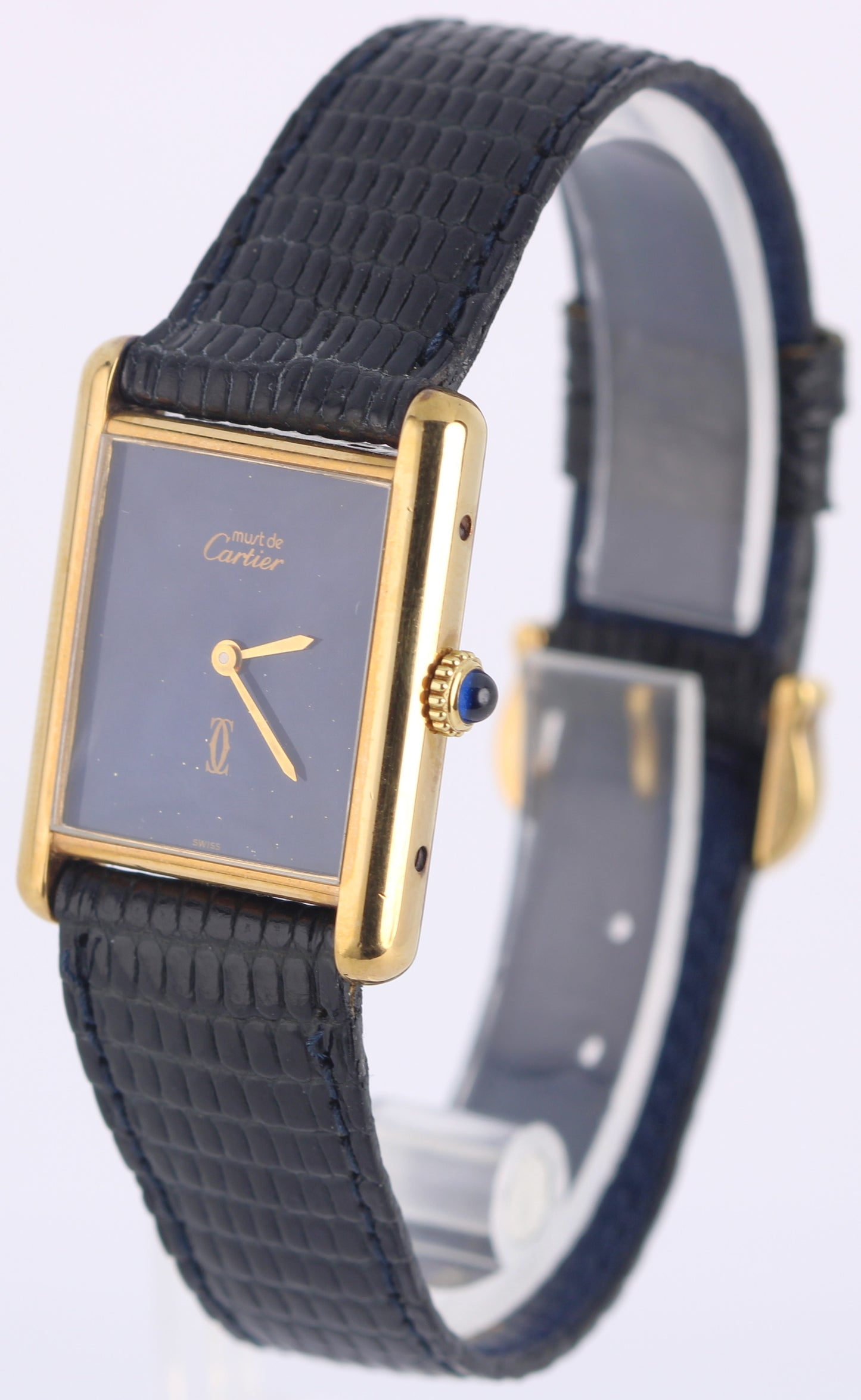 Must de Cartier Tank Vermeil Gold Plated 925 Silver Blue Spider Dial 23mm 590005