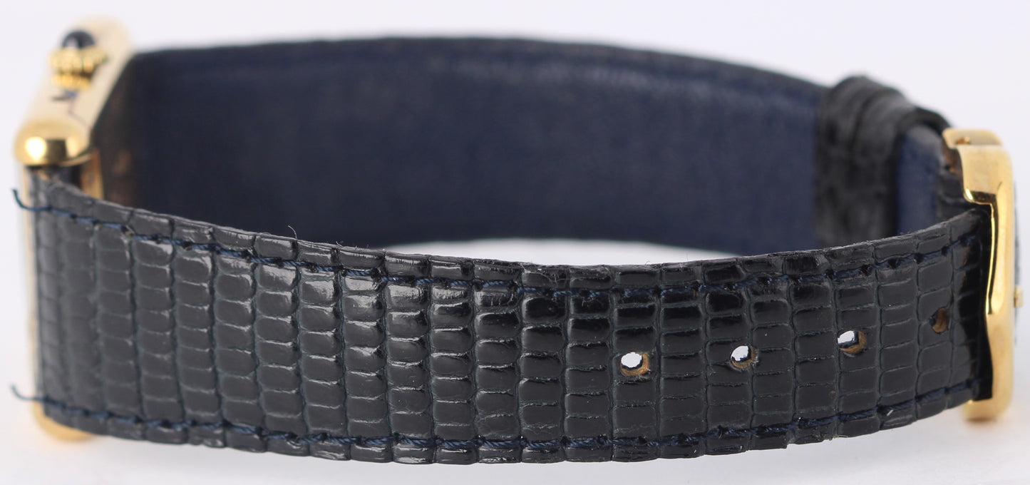 Must de Cartier Tank Vermeil Gold Plated 925 Silver Blue Spider Dial 23mm 590005