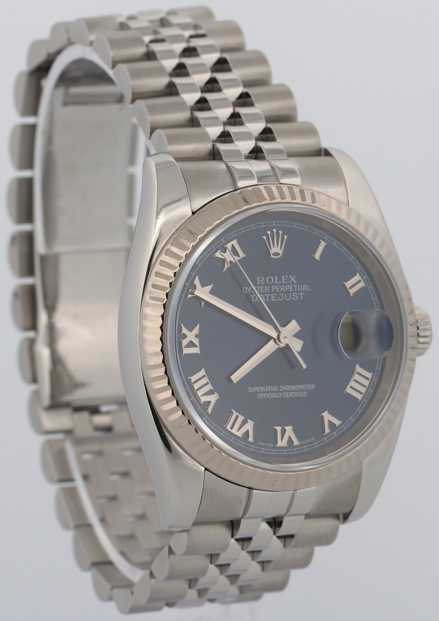 2006 PAPERS Rolex DateJust 36mm BLUE ROMAN 18K Gold Steel JUBILEE 18K 116234 BOX