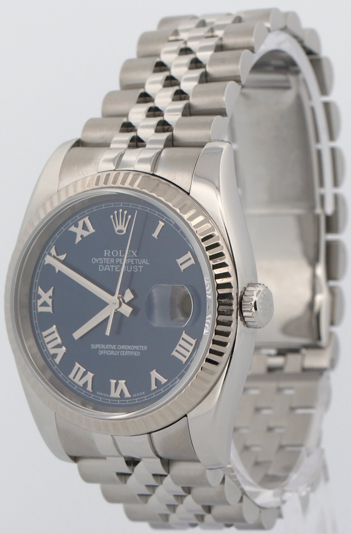 2006 PAPERS Rolex DateJust 36mm BLUE ROMAN 18K Gold Steel JUBILEE 18K 116234 BOX