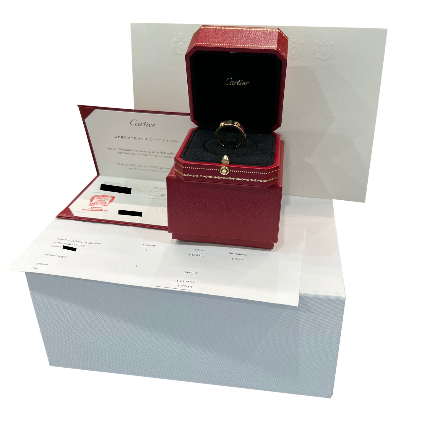 2023 PAPERS Cartier Love Ring CRB4032458 3 Diamonds 18K Yellow Gold Size 58 BOX