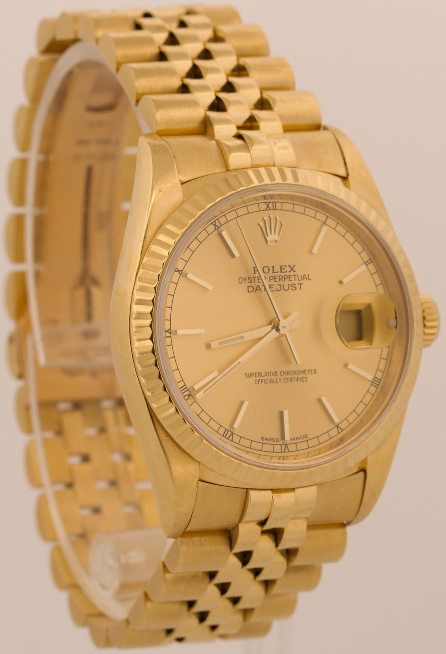 2021 RSC PAPERS Rolex DateJust 36mm CHAMPAGNE 18K Yellow Gold JUBILEE 16238 BOX