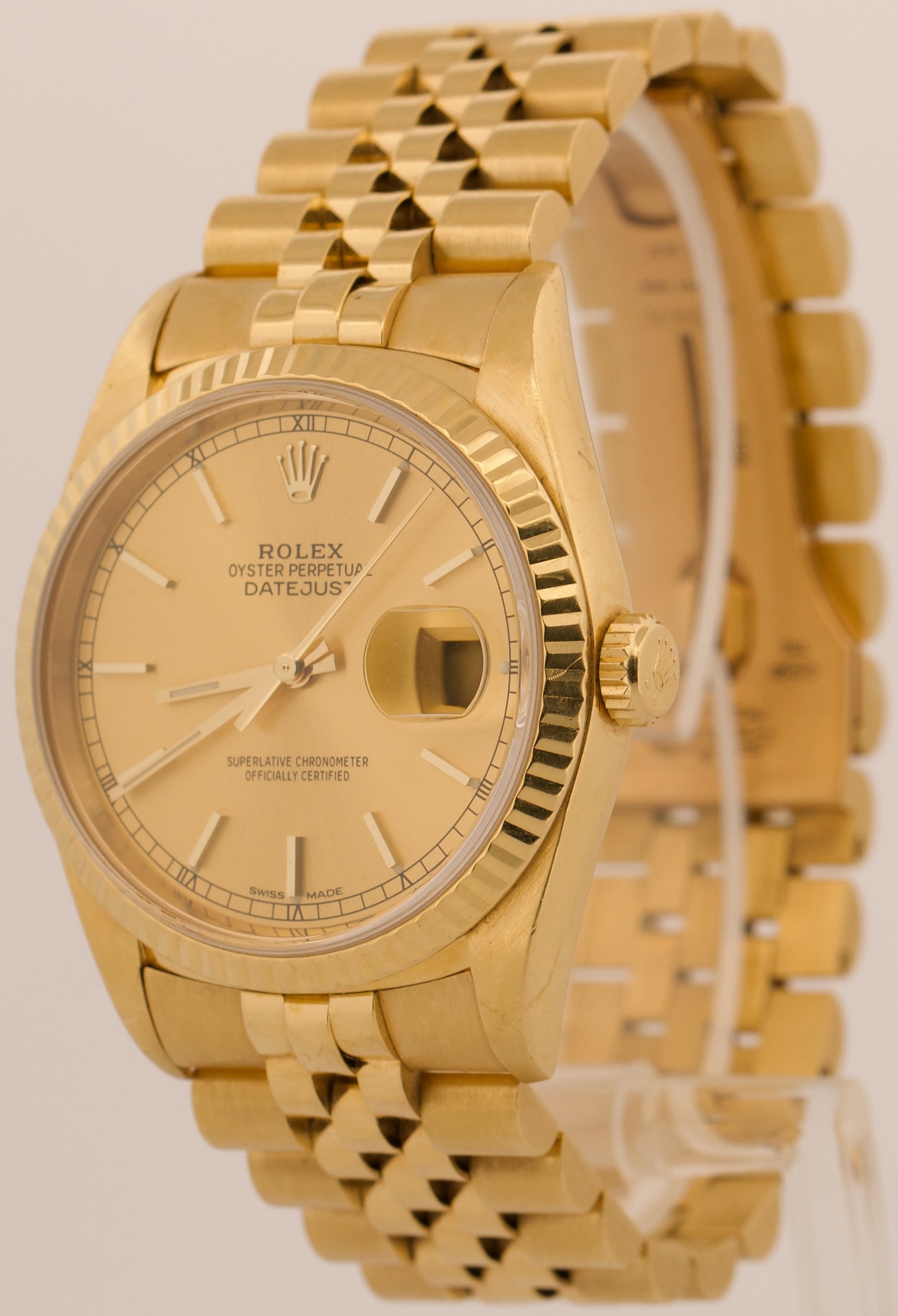 2021 RSC PAPERS Rolex DateJust 36mm CHAMPAGNE 18K Yellow Gold JUBILEE 16238 BOX