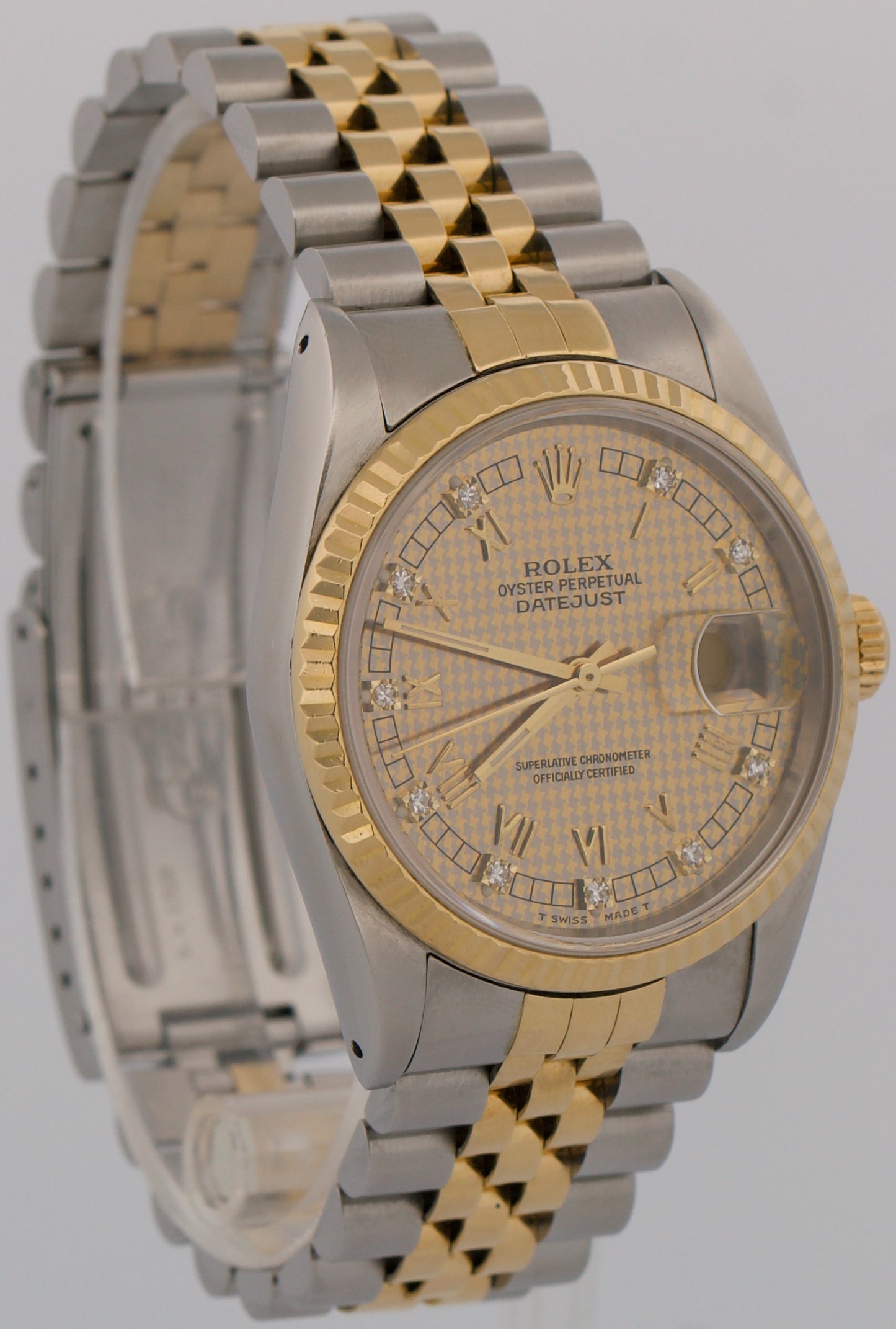 1989 Rolex DateJust 36mm FACTORY HOUNDSTOOTH DIAMOND 18K Steel JUBILEE 16233