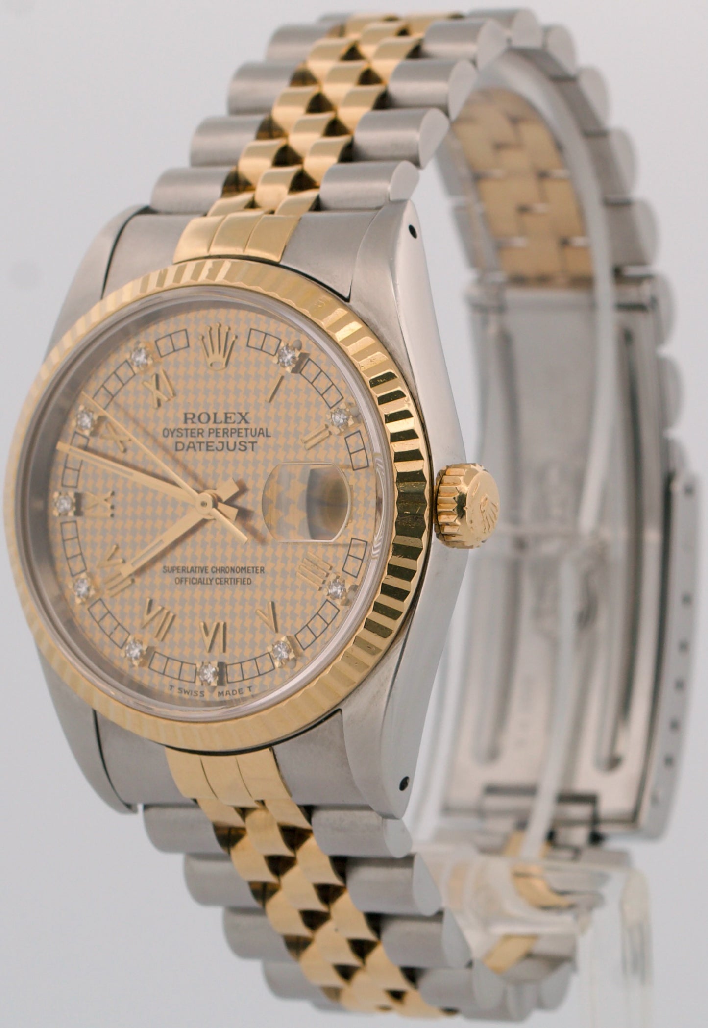 1989 Rolex DateJust 36mm FACTORY HOUNDSTOOTH DIAMOND 18K Steel JUBILEE 16233