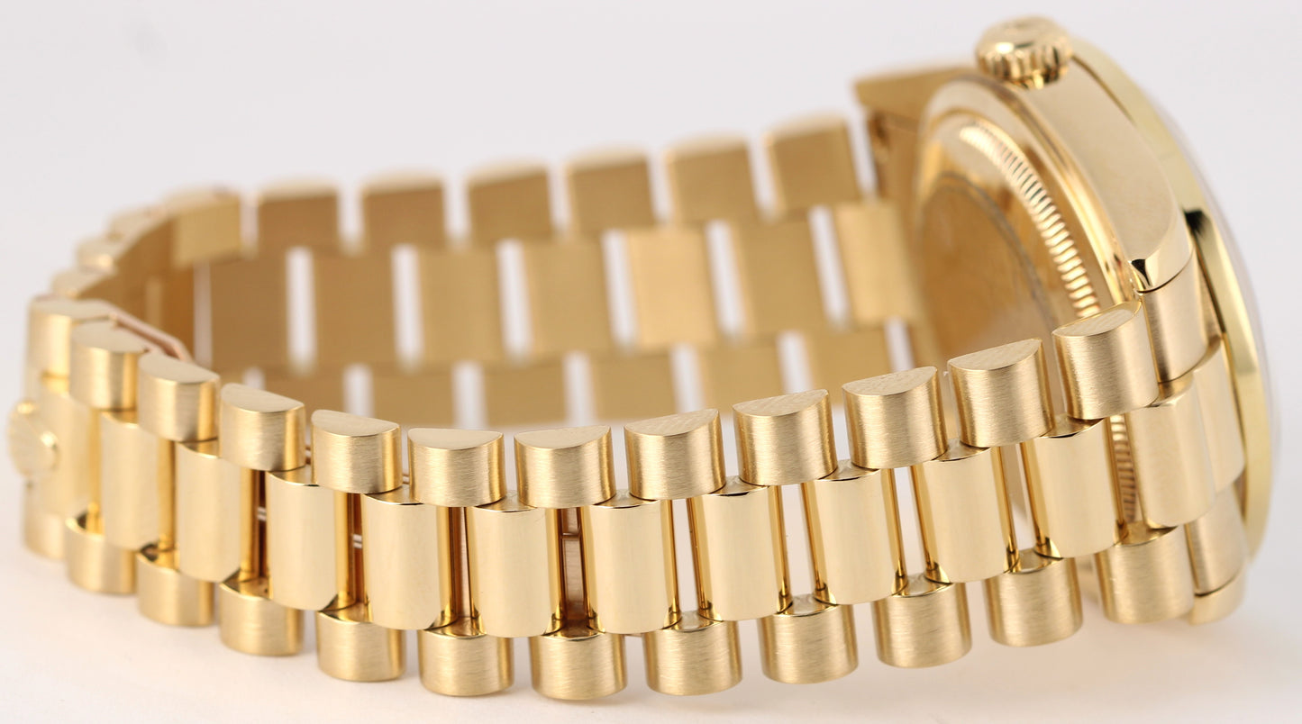 Rolex Day-Date PRESIDENT 18k Yellow Gold Black 36mm DIAMOND Bezel 118205 Watch