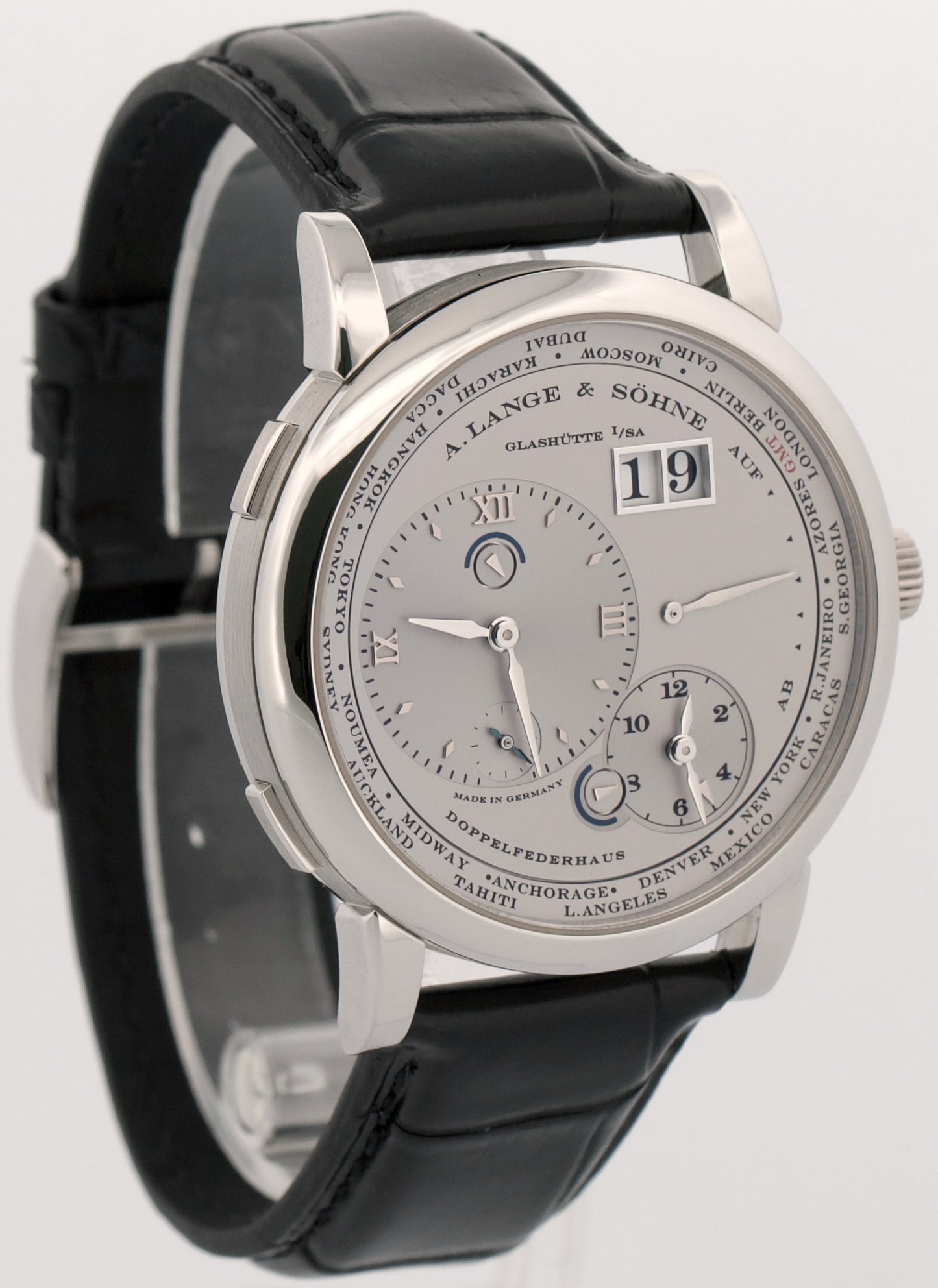 A. Lange & Sohne 1 Time Zone SILVER 950 Platinum Leather Manual 41.9mm 116.025