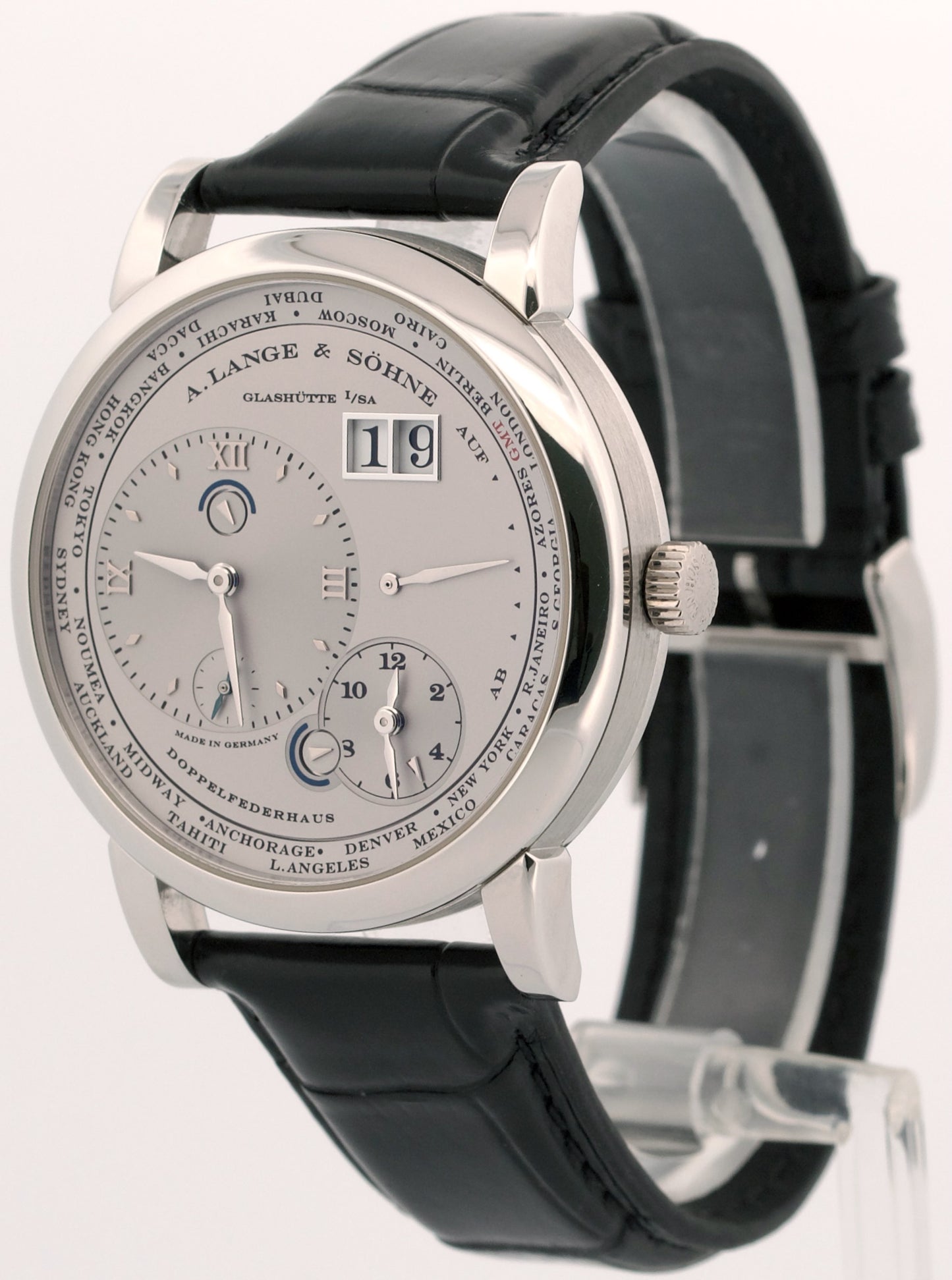 A. Lange & Sohne 1 Time Zone SILVER 950 Platinum Leather Manual 41.9mm 116.025