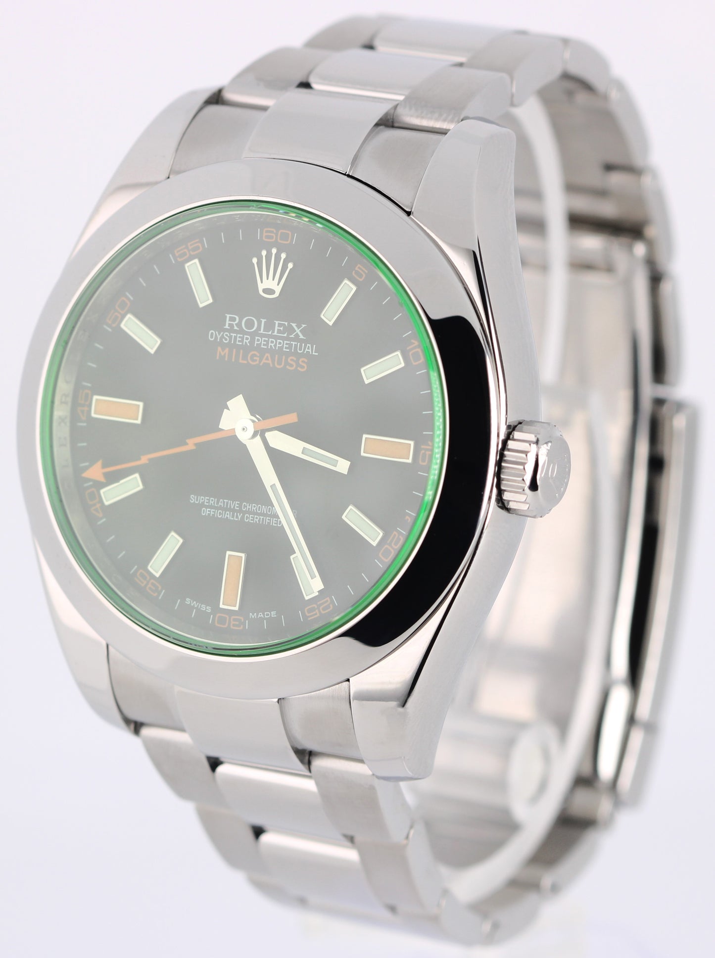 Rolex Milgauss Stainless Steel Green Crystal Black 40mm 116400 Watch