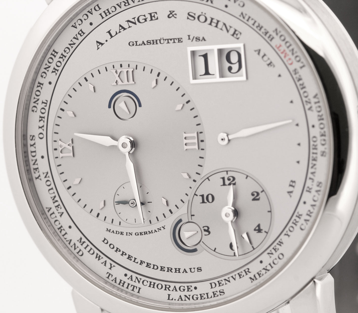 A. Lange & Sohne 1 Time Zone SILVER 950 Platinum Leather Manual 41.9mm 116.025