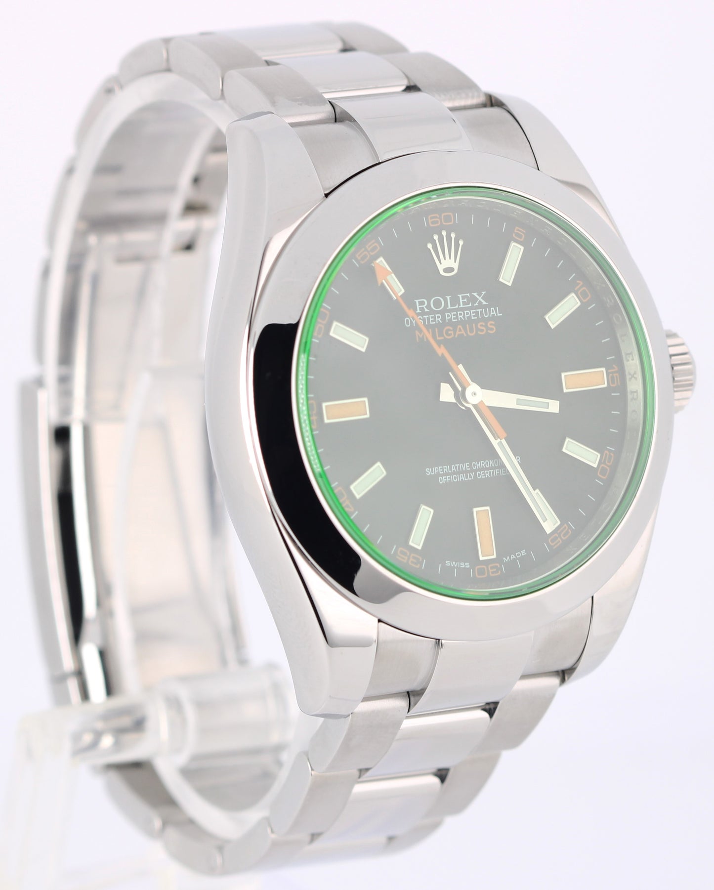 Rolex Milgauss Stainless Steel Green Crystal Black 40mm 116400 Watch