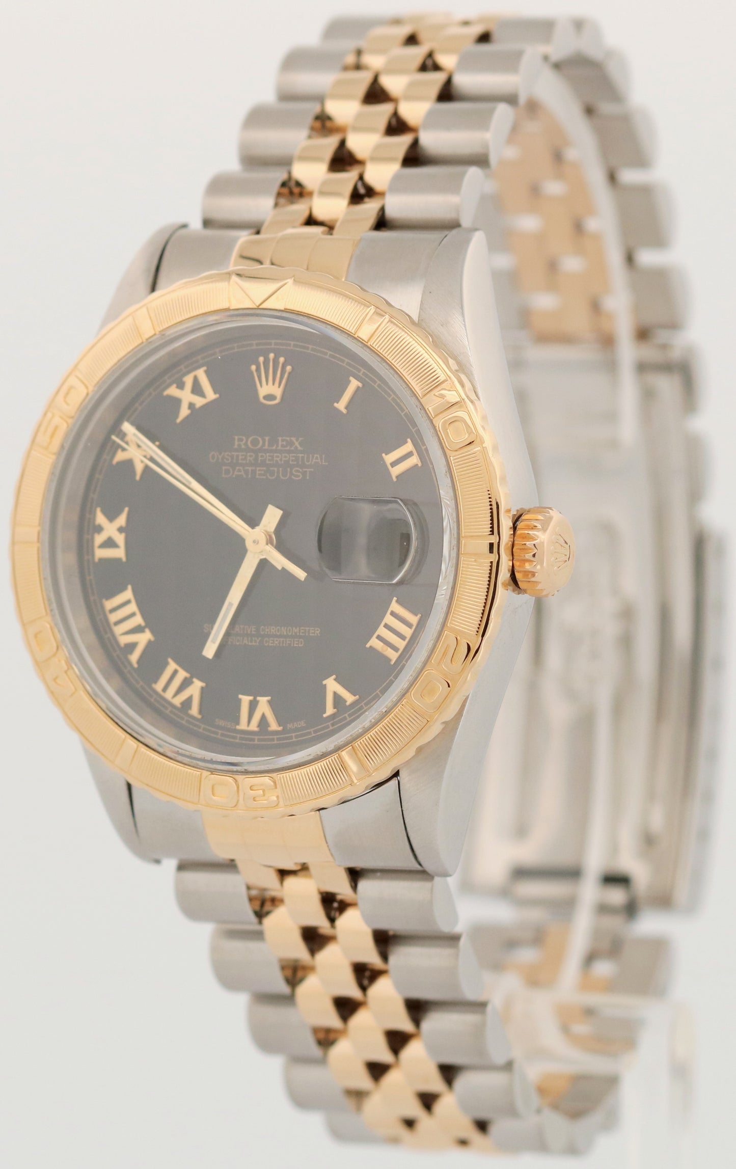 Rolex DateJust Turn-O-Graph BLACK PYRAMID ROMAN Thunderbird 36mm 18K Gold 16263