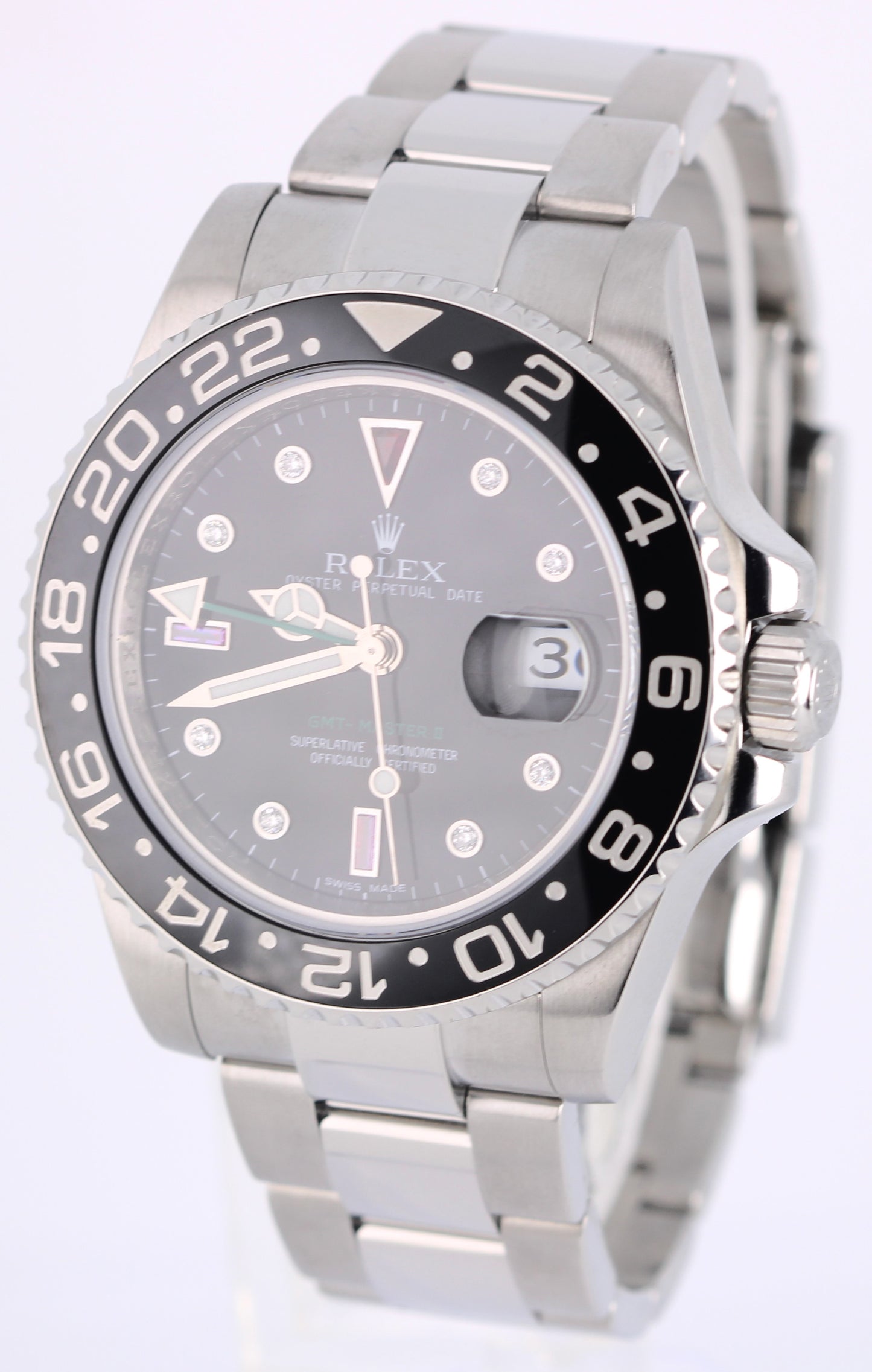 Rolex GMT-Master II Stainless Steel Black DIAMOND RUBY 40mm 116710 Watch