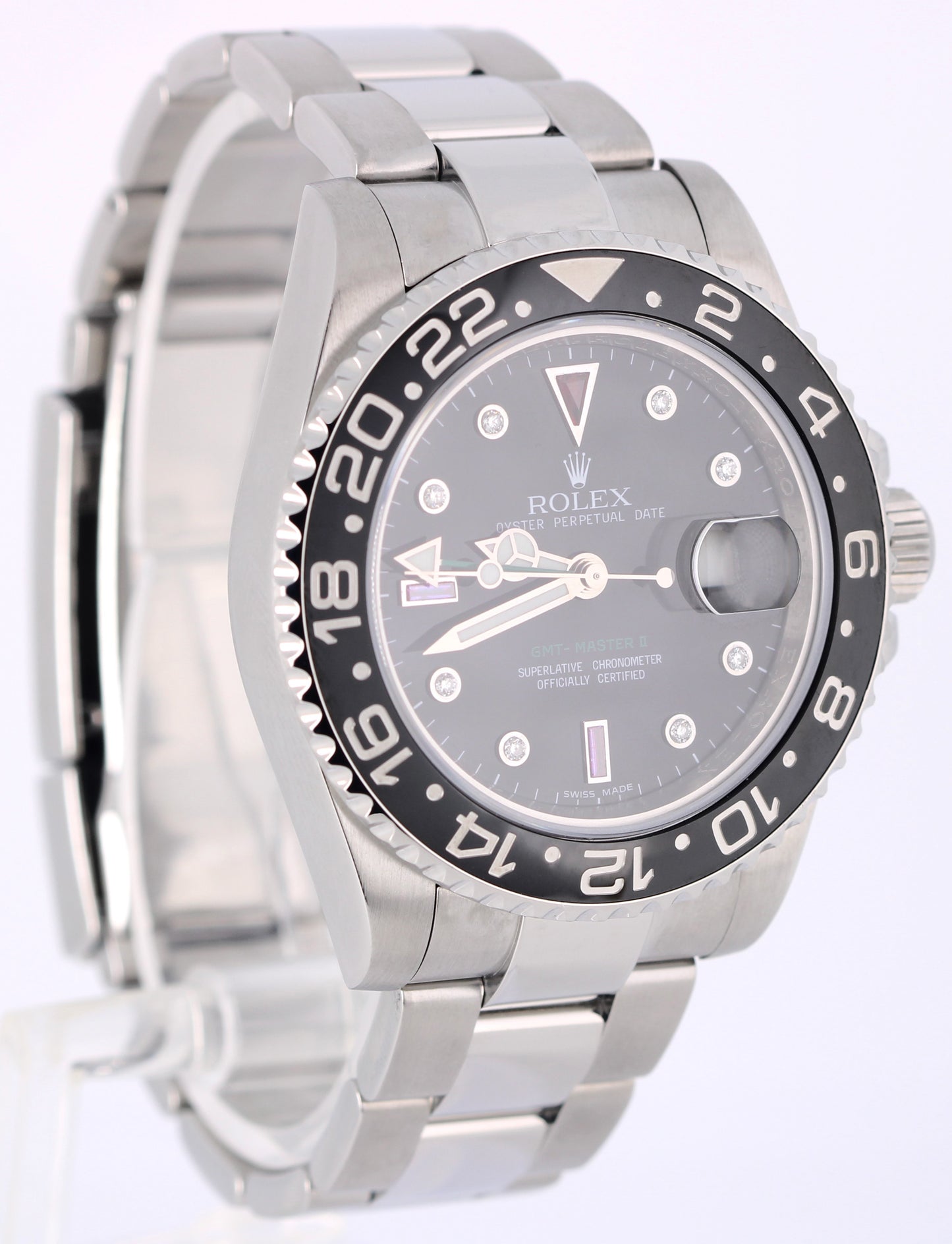 Rolex GMT-Master II Stainless Steel Black DIAMOND RUBY 40mm 116710 Watch