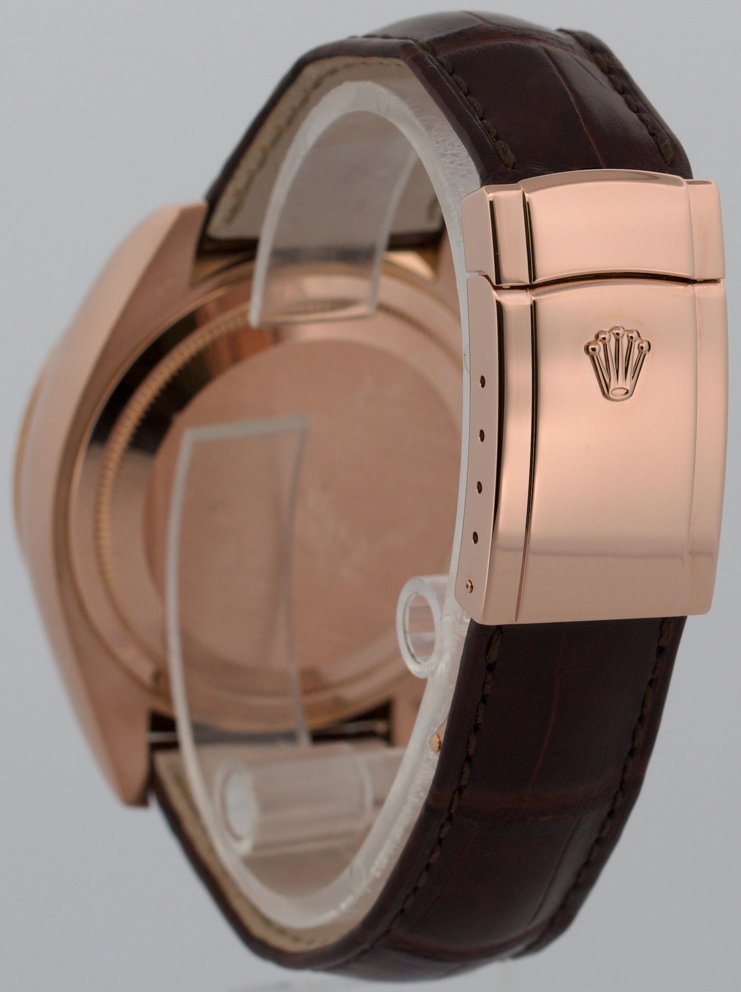 Rolex Sky-Dweller 42mm WHITE 18K Rose Gold Fluted Brown LEATHER 326135 Watch BOX