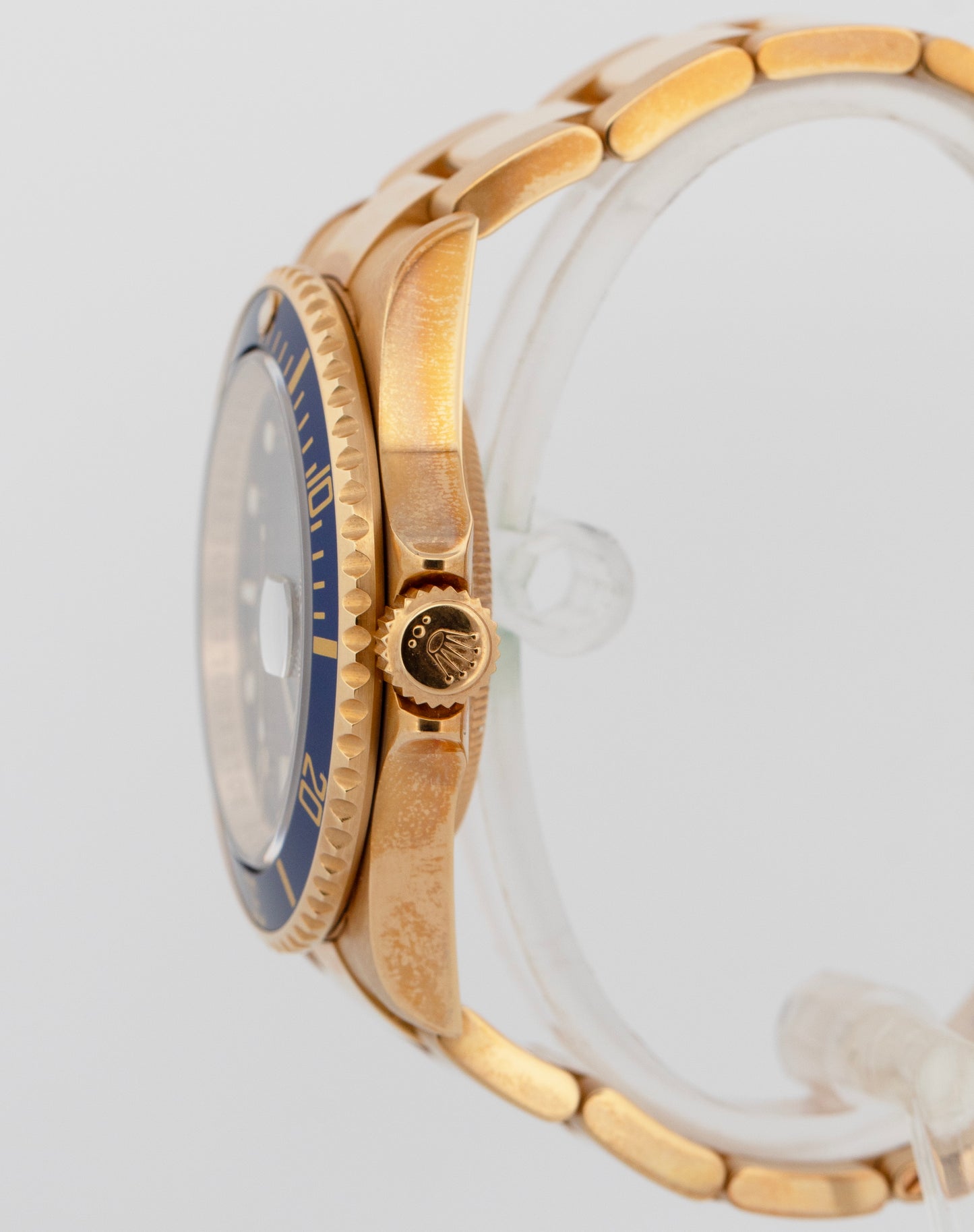 MINT UNPOL. PAPERS Rolex Submariner Date BLUE 18K NO-HOLES REHAUT 40mm 16618 BOX