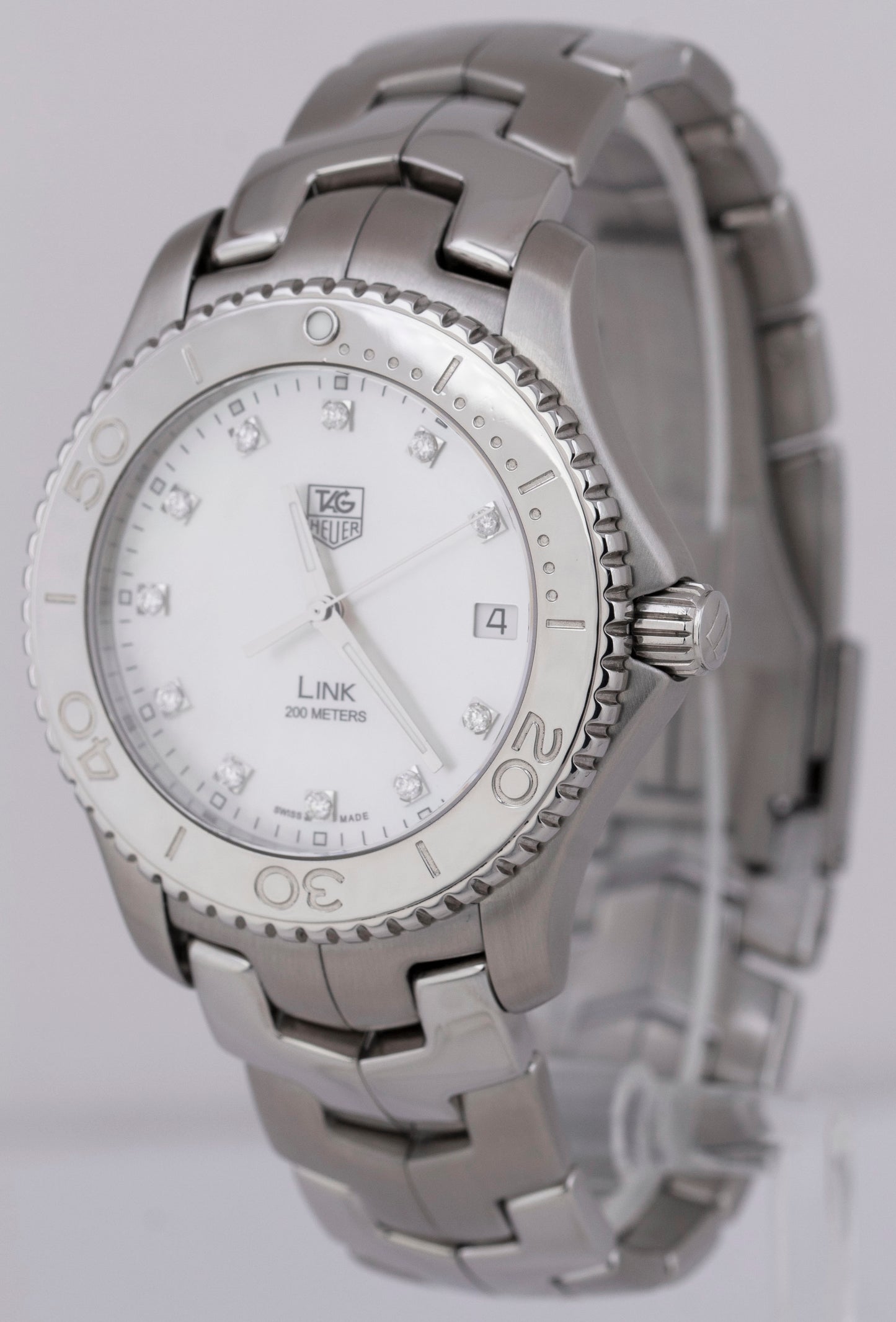 MINT Tag Heuer Link MOP DIAMOND 39mm Stainless Steel WJ1114 Quartz Date Watch