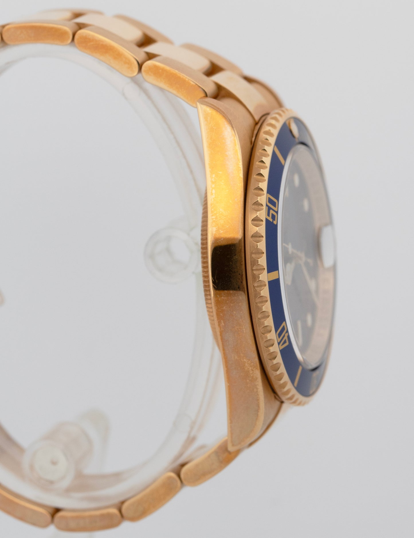 MINT UNPOL. PAPERS Rolex Submariner Date BLUE 18K NO-HOLES REHAUT 40mm 16618 BOX