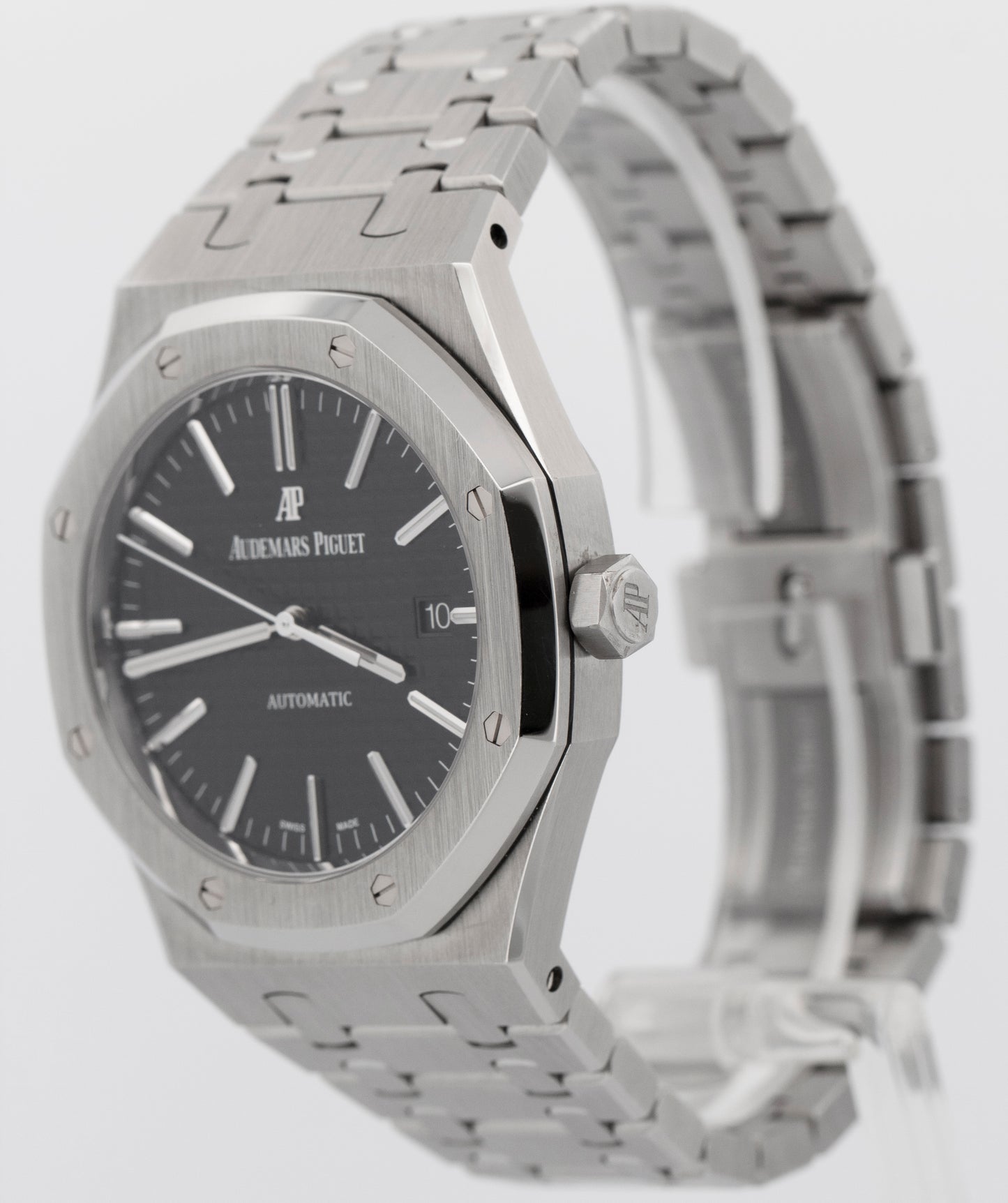 PAPERS Audemars Piguet Royal Oak BLACK 41mm Stainless Steel Watch 15400ST BOX