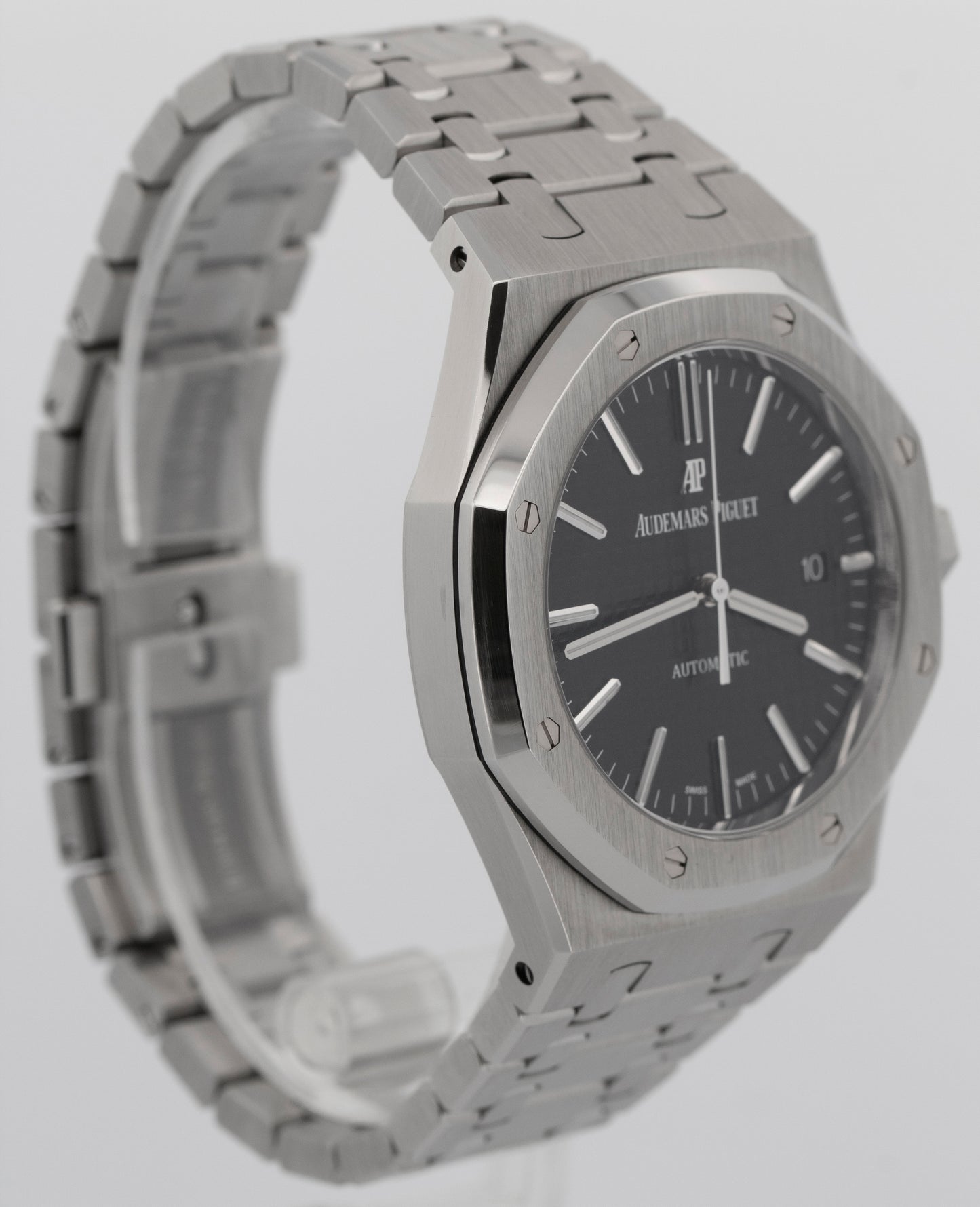 PAPERS Audemars Piguet Royal Oak BLACK 41mm Stainless Steel Watch 15400ST BOX