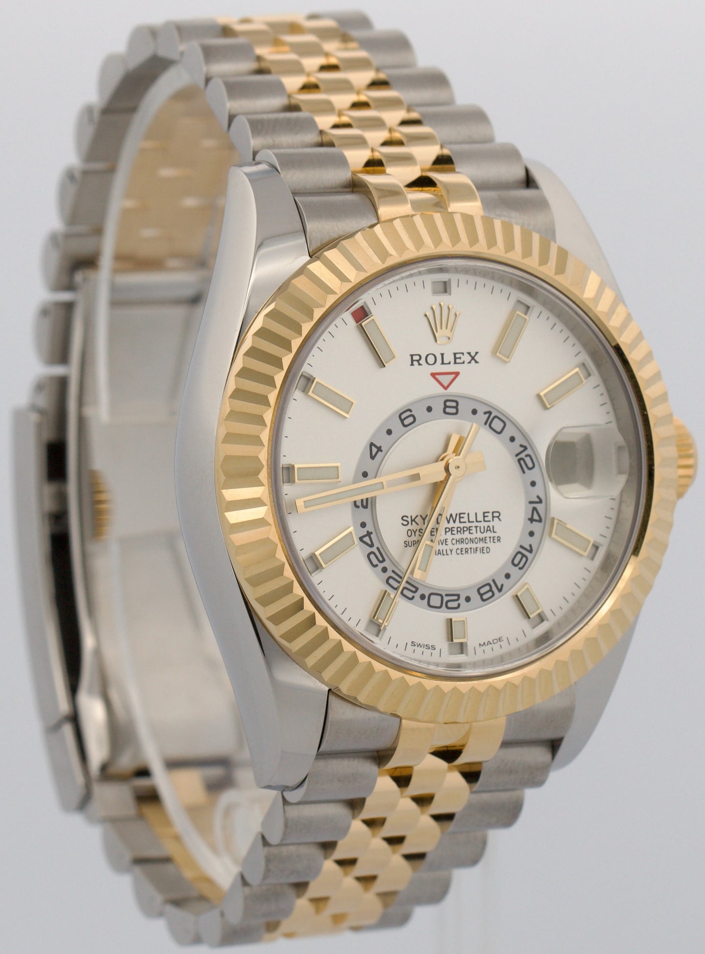 2023 PAPERS Rolex Sky-Dweller WHITE 18K Gold Stainless JUBILEE 42mm 326933 BOX
