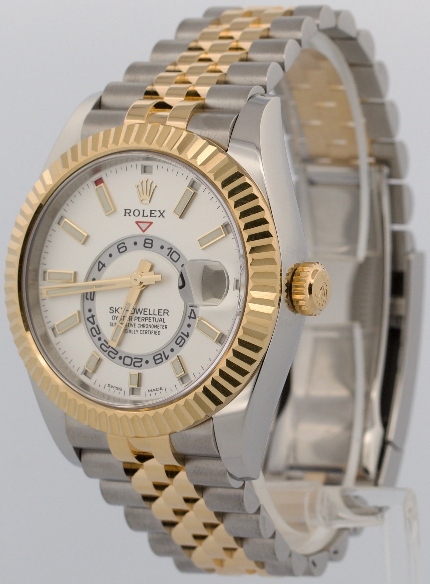 2023 PAPERS Rolex Sky-Dweller WHITE 18K Gold Stainless JUBILEE 42mm 326933 BOX