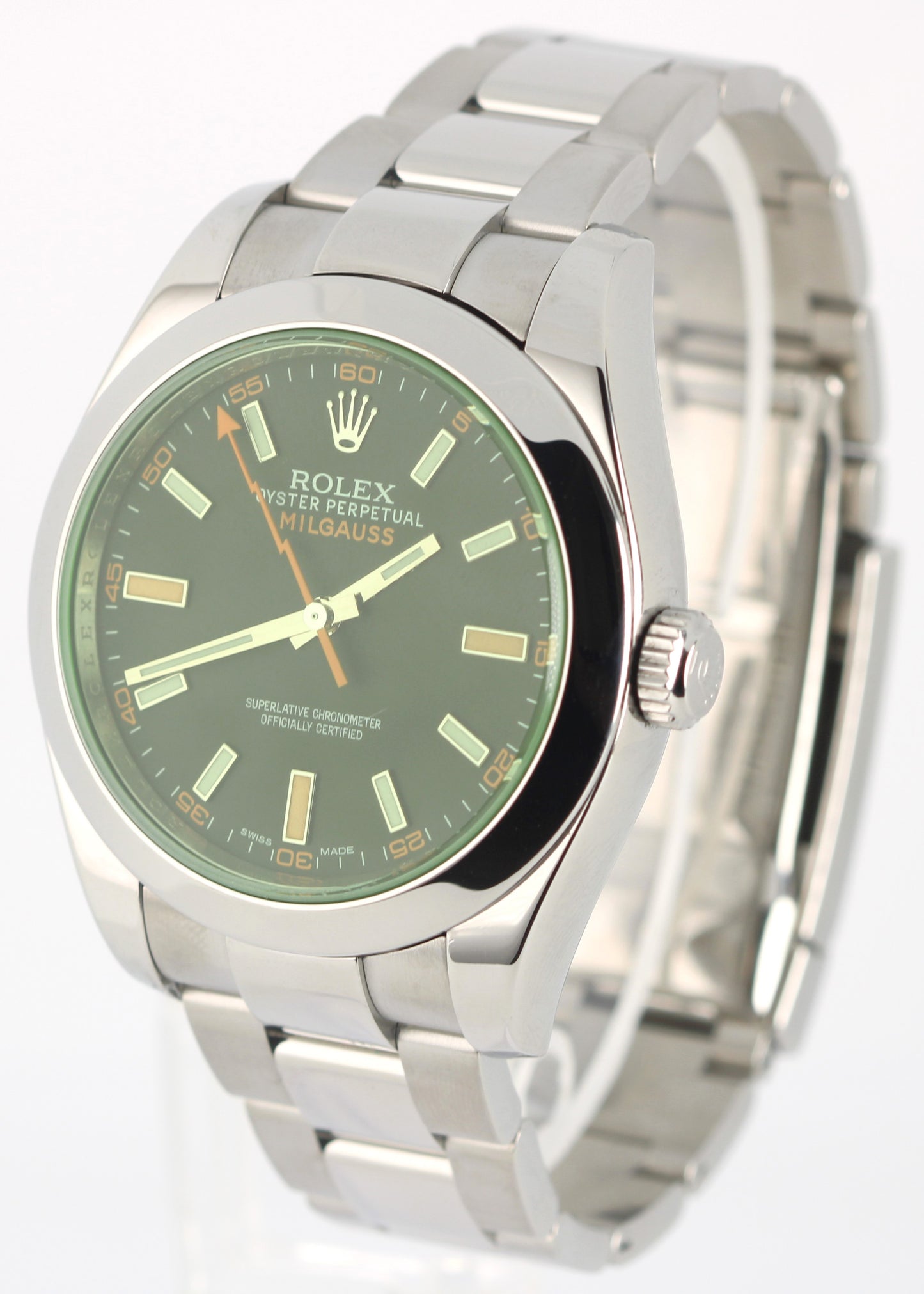 Rolex Milgauss Stainless Steel Black Green Crystal 40mm 116400 Oyster Watch