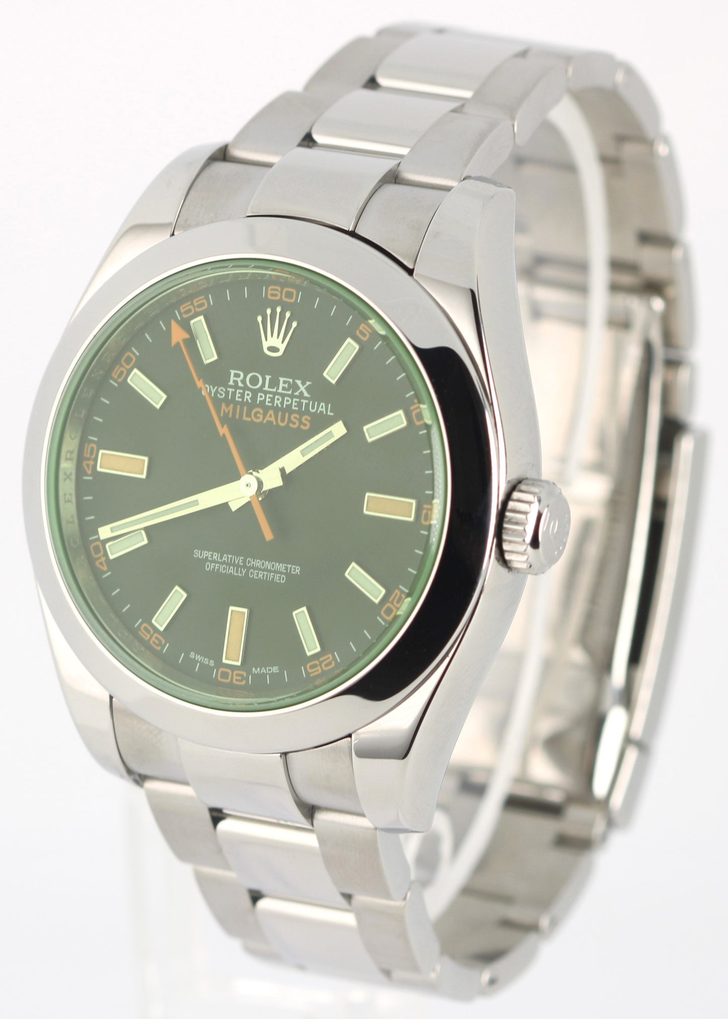 Rolex Milgauss Stainless Steel Green Crystal Black 40mm 116400 Oyster Watch