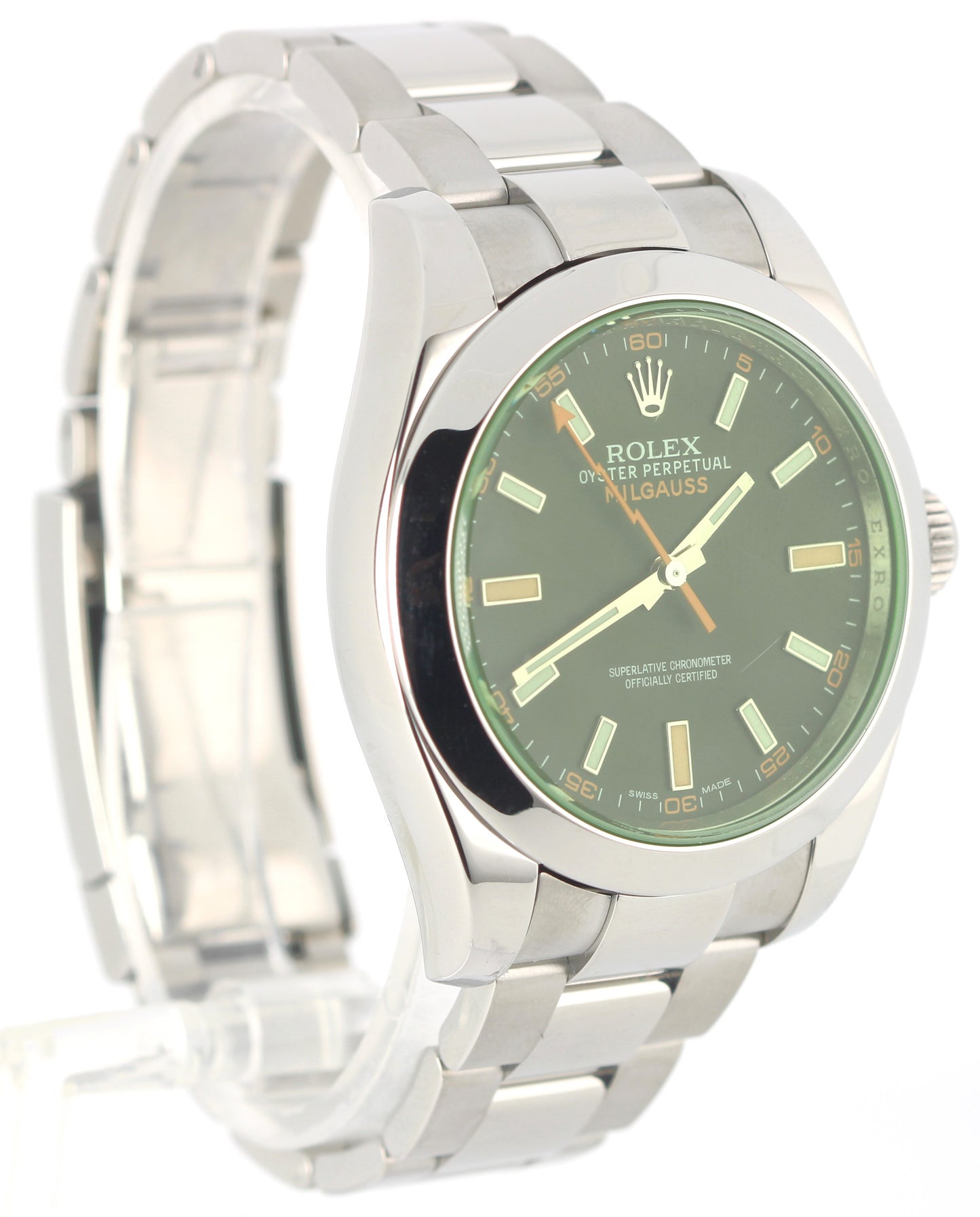 Rolex Milgauss Stainless Steel Black Green Crystal 40mm 116400 Oyster Watch