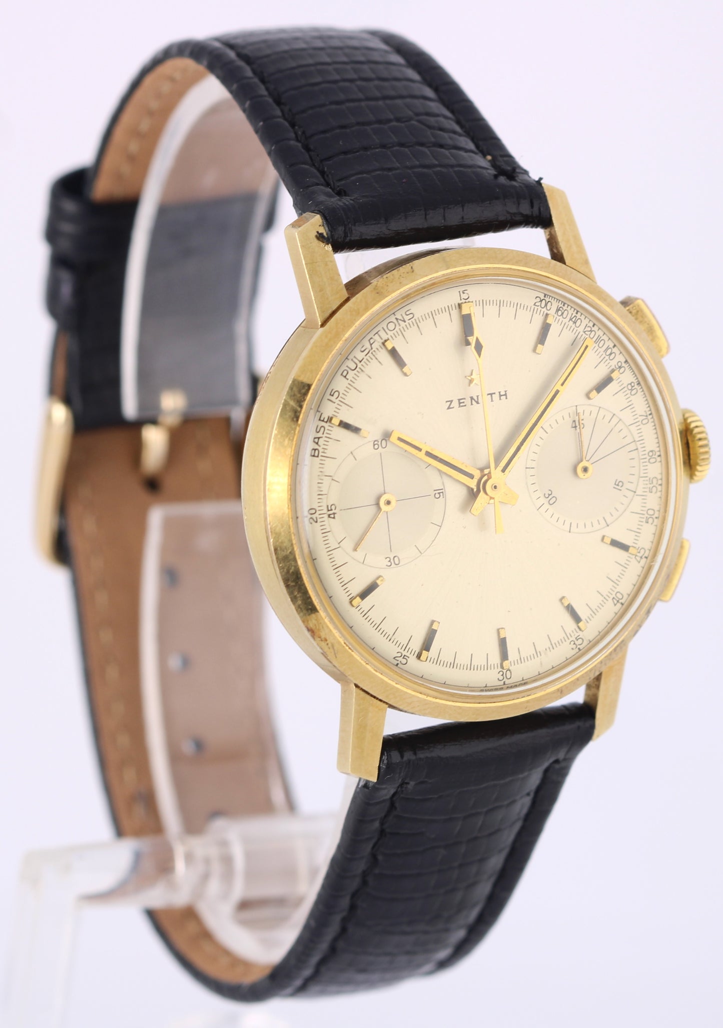 VINTAGE Zenith Chronograph Doctor's Pulsations 18k Yellow Gold Silver 35mm Watch