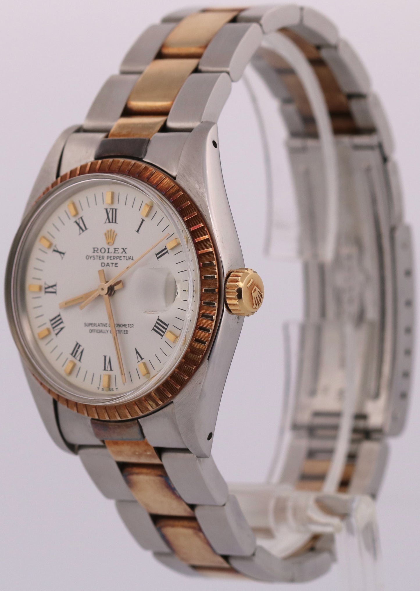 1978 Rolex Oyster Perpetual Date 34mm WHITE ROMAN 18K Gold Steel OYSTER 1505