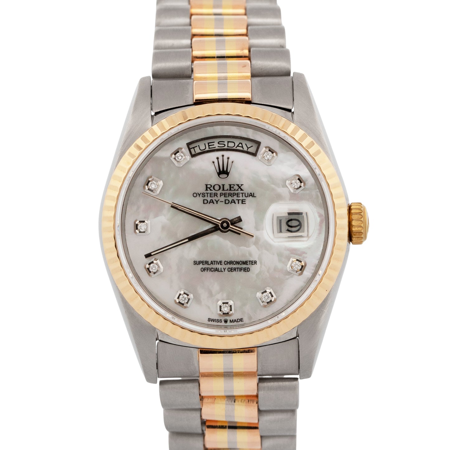 Rolex Day-Date TRIDOR 18K White Gold Rose Yellow DIAMOND 36mm 18239 BIC Watch