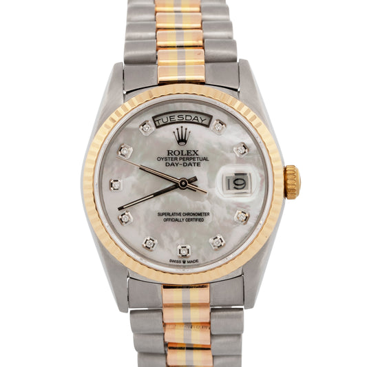 Rolex Day-Date TRIDOR 18K White Gold Rose Yellow DIAMOND 36mm 18239 BIC Watch