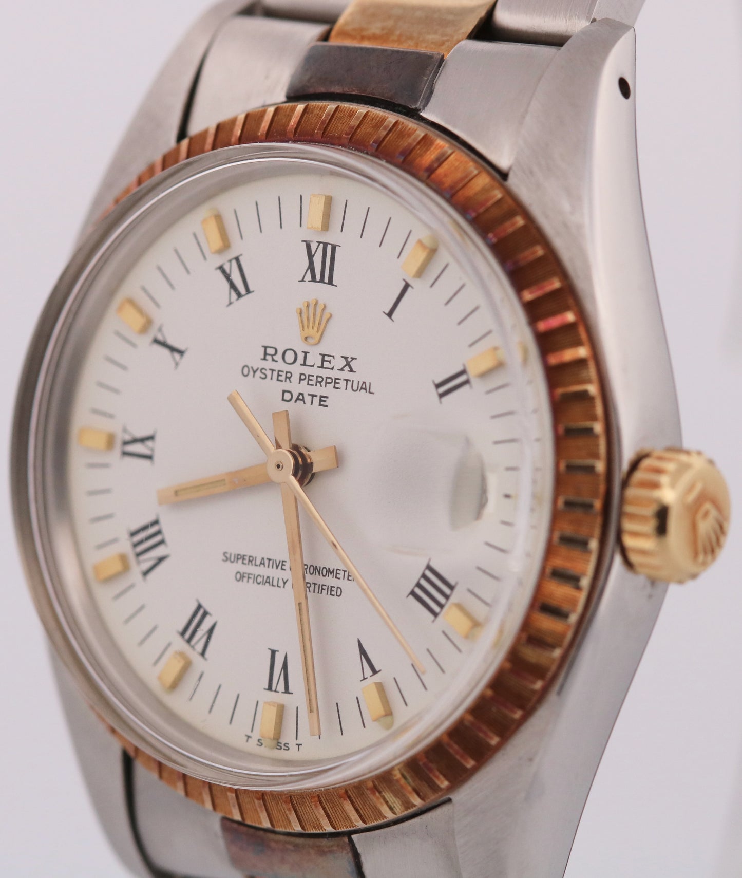1978 Rolex Oyster Perpetual Date 34mm WHITE ROMAN 18K Gold Steel OYSTER 1505