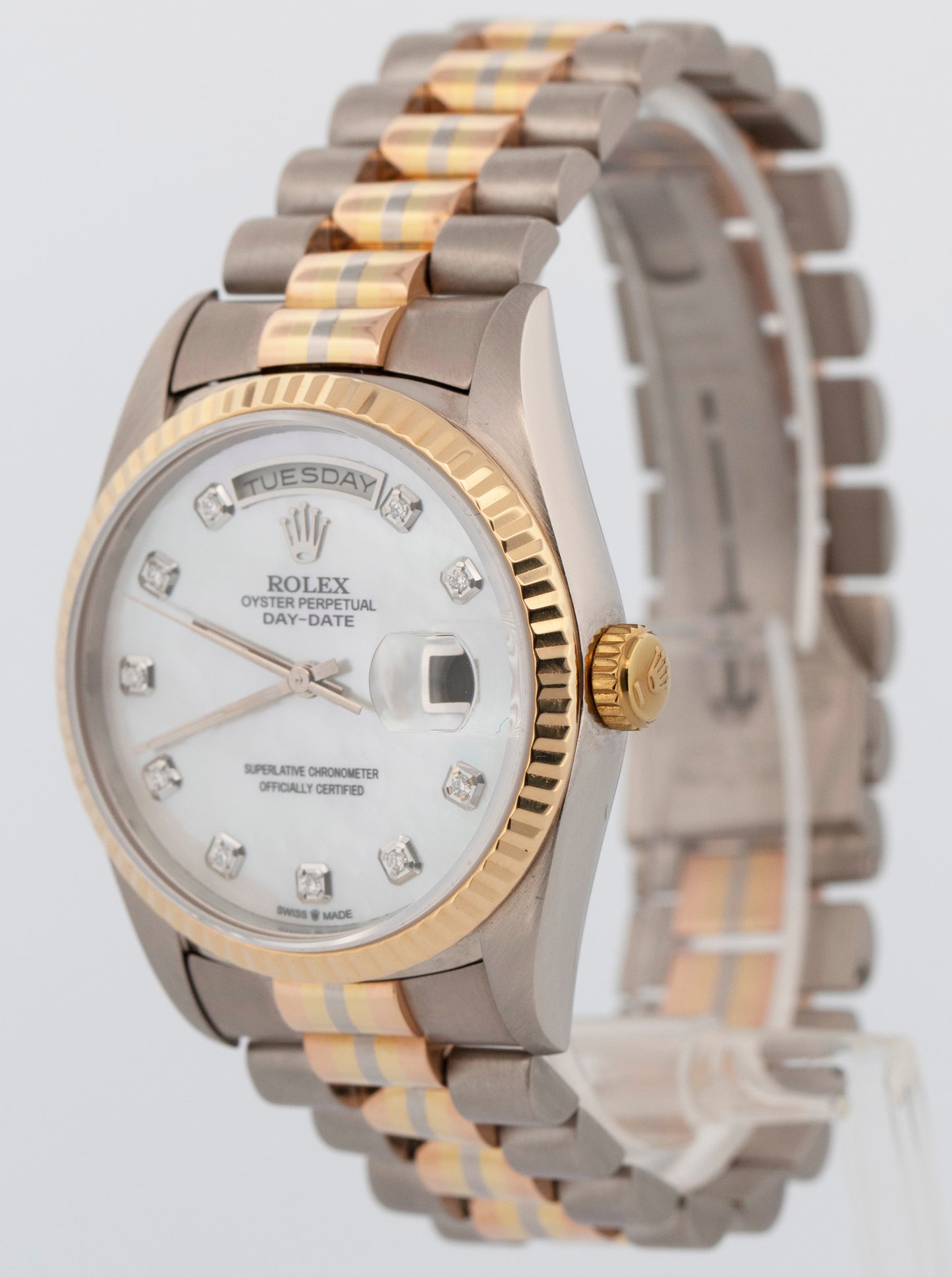 Rolex Day-Date TRIDOR 18K White Gold Rose Yellow DIAMOND 36mm 18239 BIC Watch