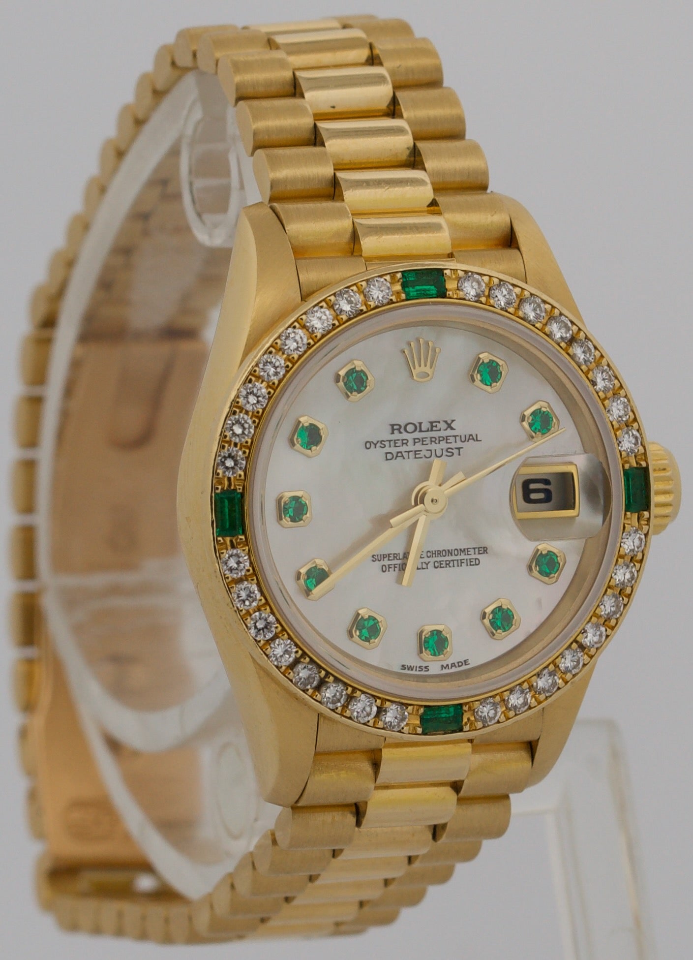 2024 RSC Rolex DateJust President FACTORY MOP EMERALD DIAMOND 18K 26mm 69078