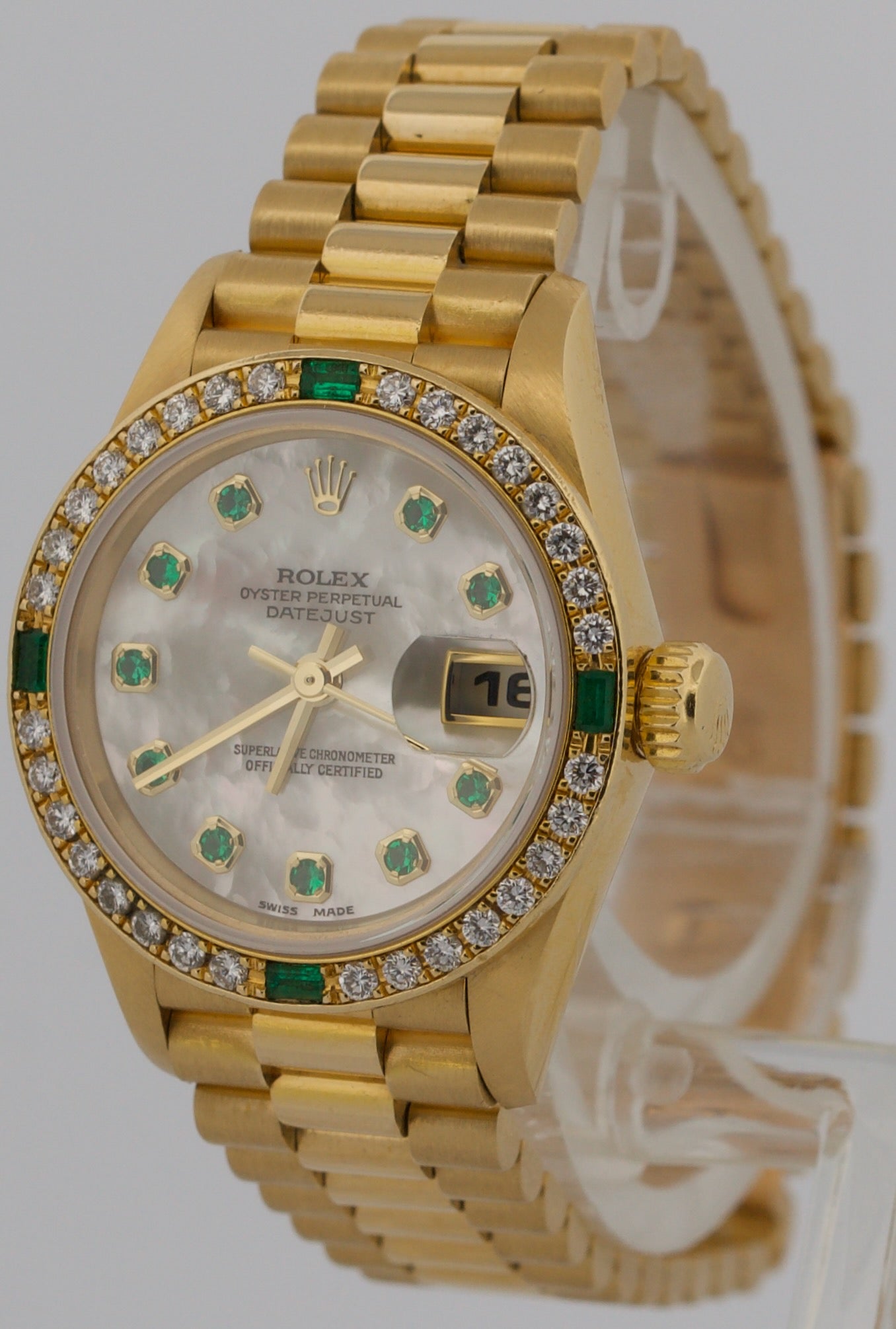 2024 RSC Rolex DateJust President FACTORY MOP EMERALD DIAMOND 18K 26mm 69078