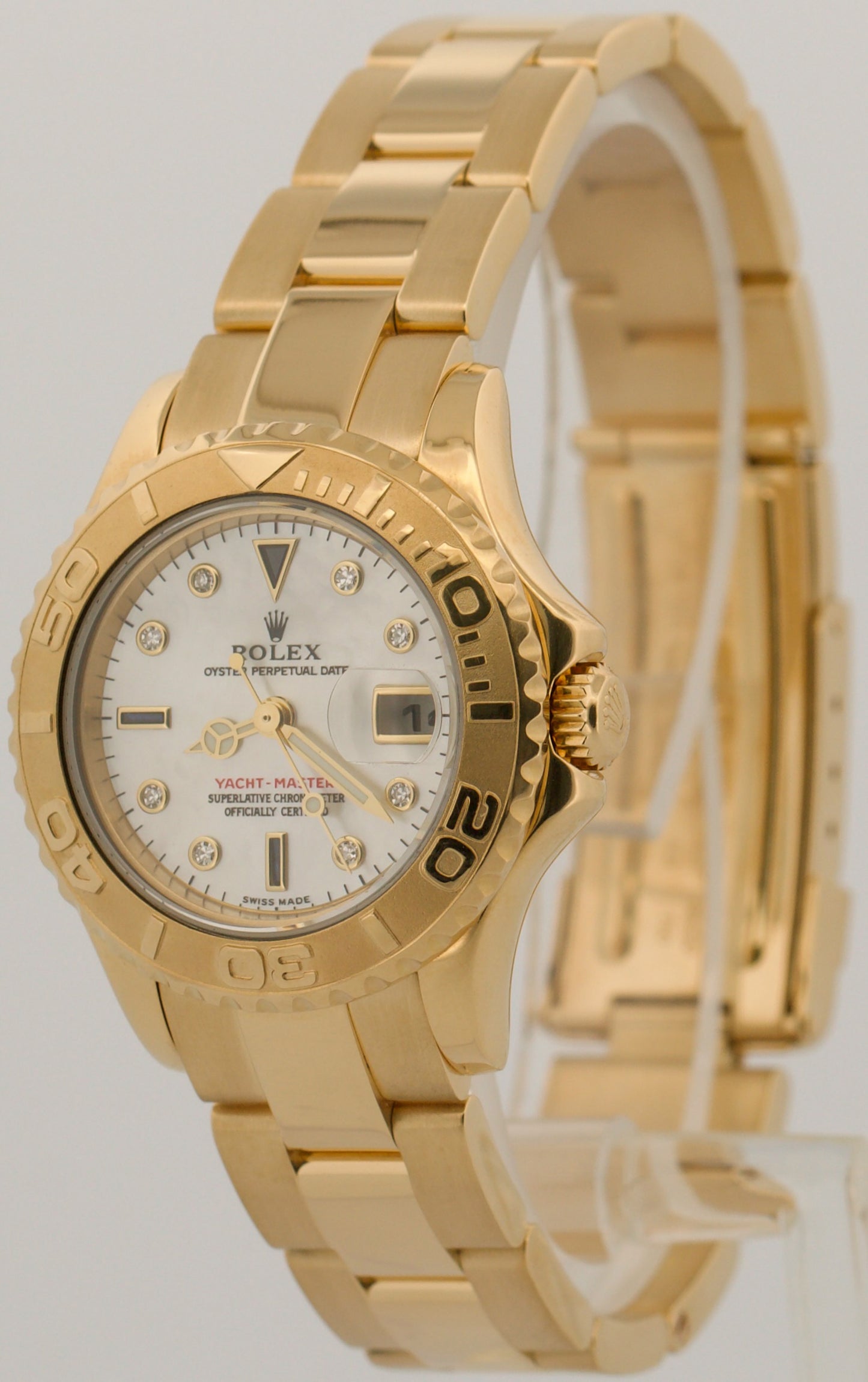 Ladies Rolex Yacht-Master FACTORY SERTI MOP DIAMOND 18K Yellow Gold 29mm 169628