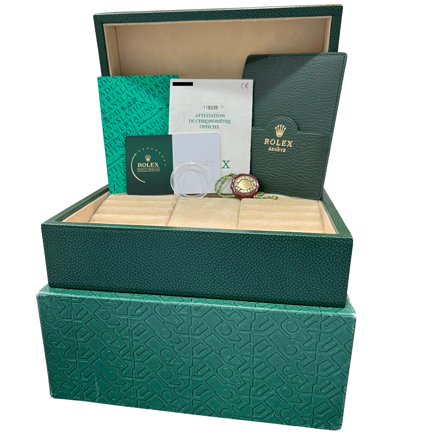 2002 PAPERS Rolex Day-Date President GREEN 18K Yellow Gold 36mm 118238 Watch BOX