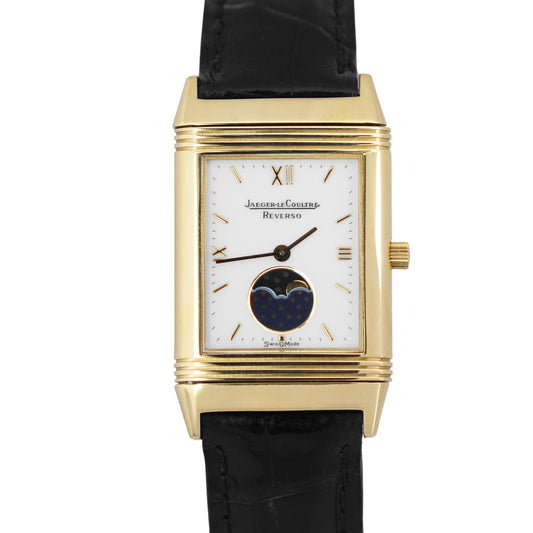 Jaeger LeCoultre JLC Reverso Moonphase 18K Gold White 33mmX23mm 140.252.1 Watch